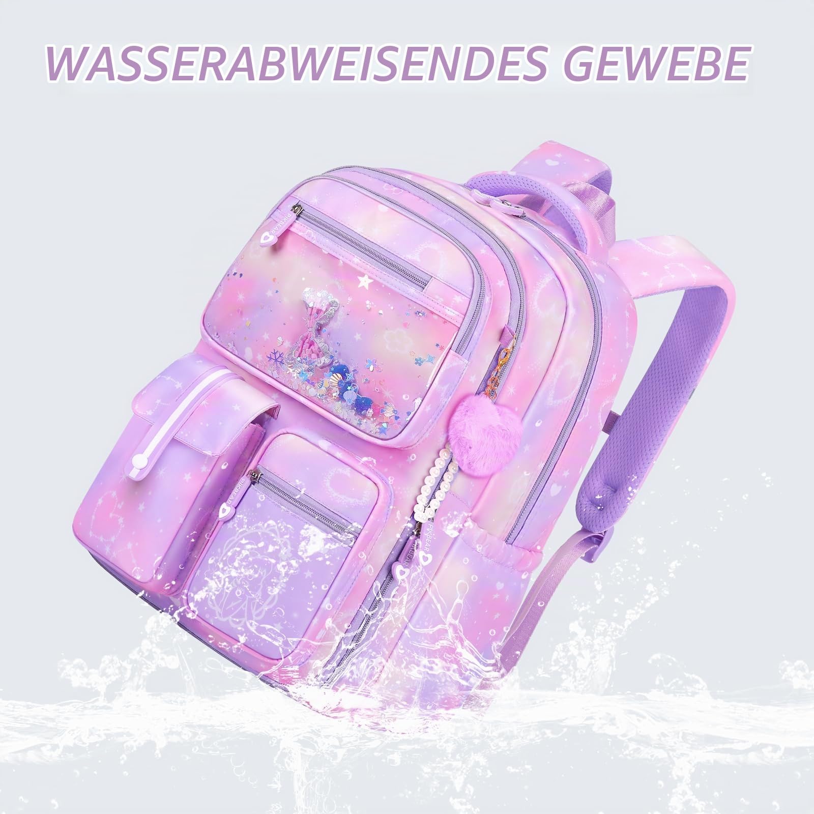 Amythe Set Schulrucksack Mädchen Teenager 3 Teilig fur Schule | Schulranzen mit Lunch Tasche Federmäppchen Gymnasium Oberstufe für Schule Reisen für 15.6" Laptop-Lila