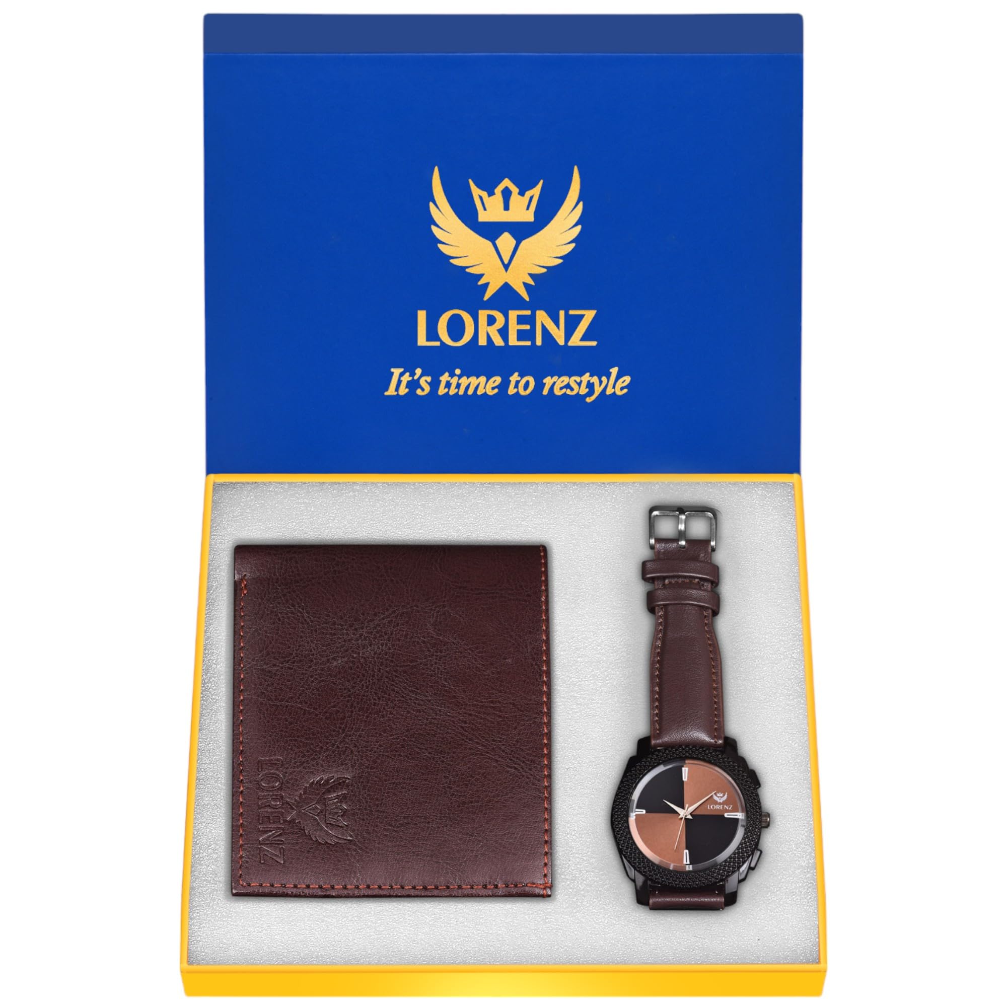 LORENZ Gift Set Combo of Dark Brown Analog Watch & Hi-Quality PU Wallet & Magnetic Gift Box for Men | CM-407WL-61 (B0B2DVWLXS) Amazon Price History, Amazon Price Tracker