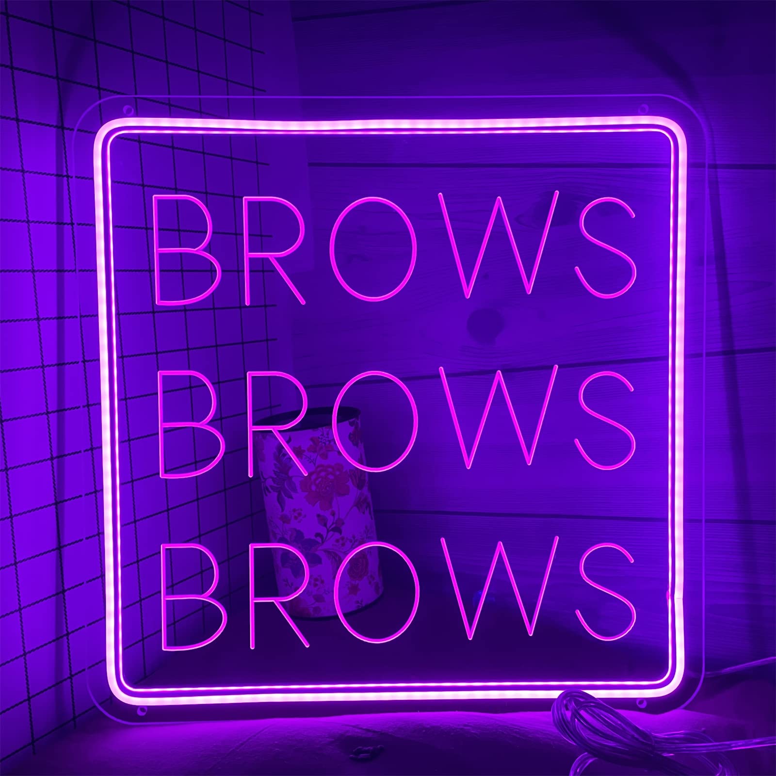 Luci per insegne al neon aziendali personalizzate, luci notturne a LED alimentate tramite USB con interruttore, insegna luminosa da appendere alla parete, 50x50cm,Viola,Brows