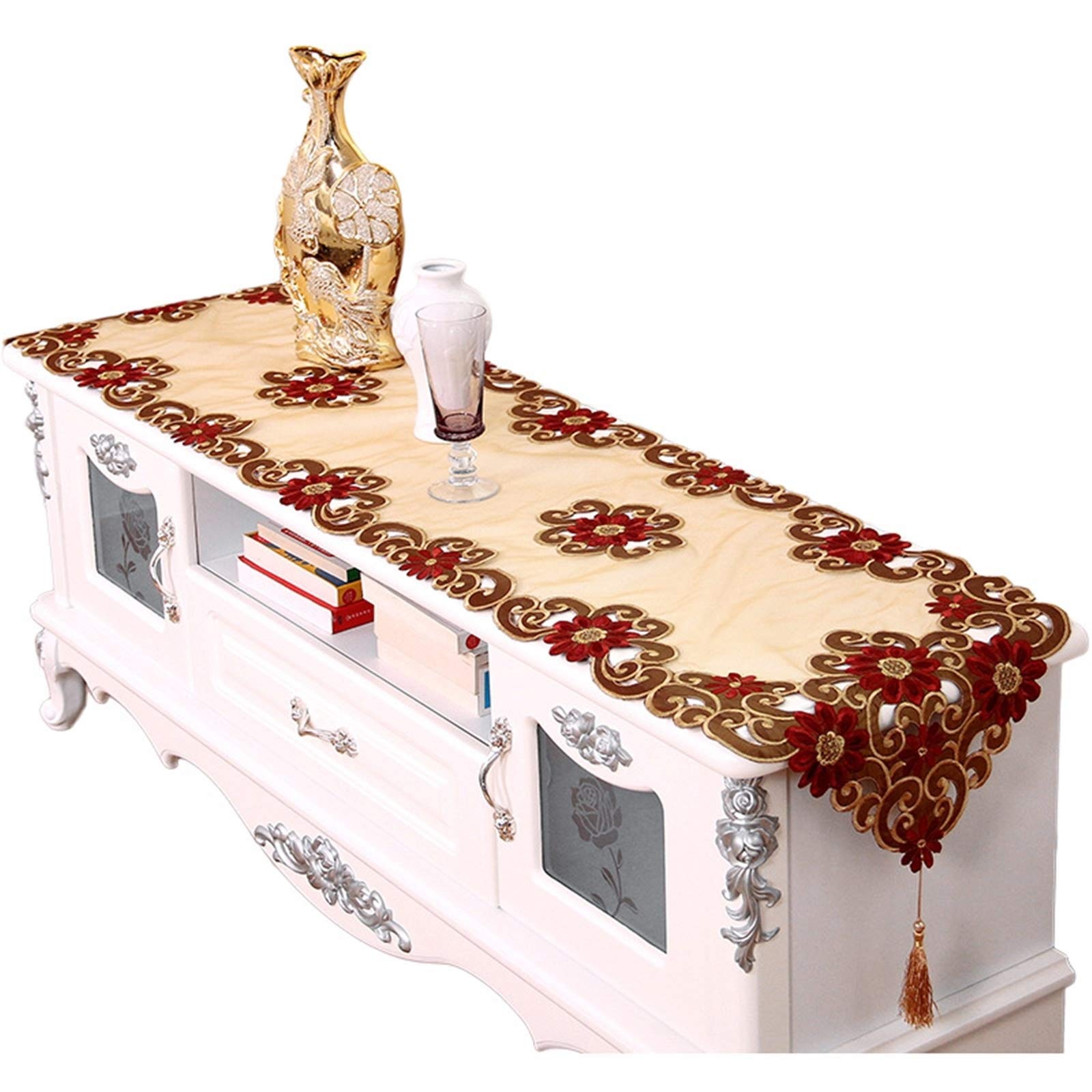 Tischläufer Polyester Wohnzimmer, Tischläufer Landhausstil 40x200 cm, mit Blumenstickerei