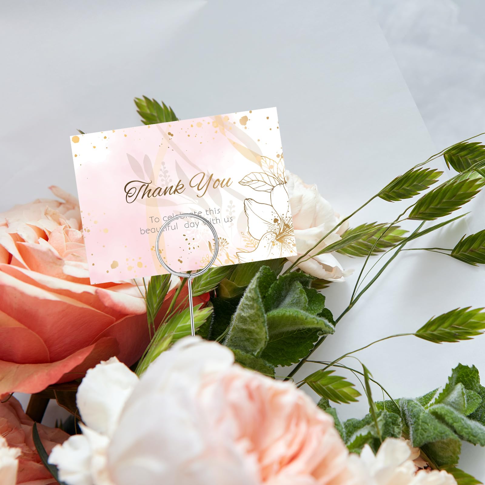 Hotop 30 segnaposto a forma di fiore in filo metallico, 34 cm, per foto, promemoria, rotondi, per centrotavola, tavolo, matrimoni, baby shower, bomboniere (argento)