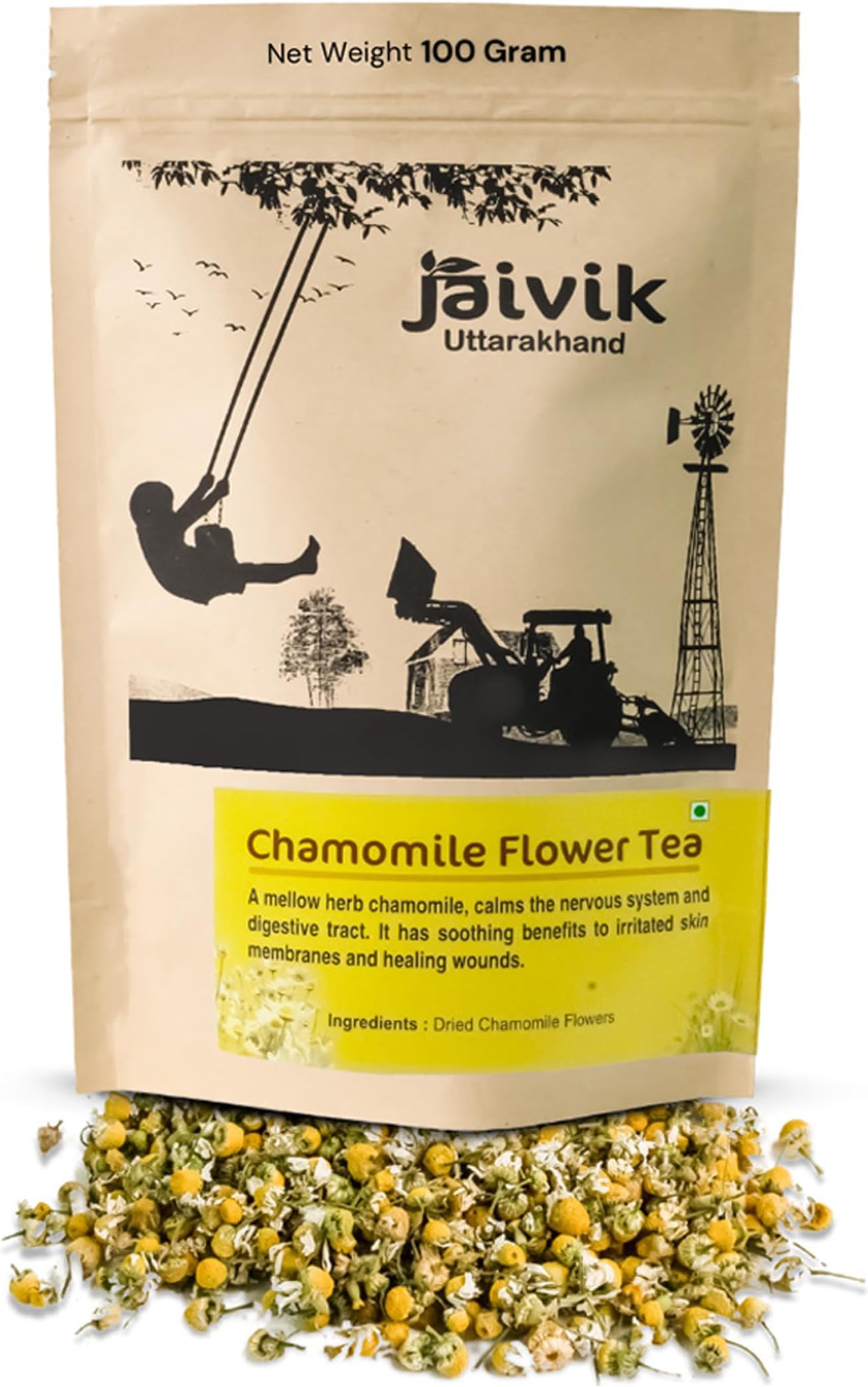 Jaivik Uttarakhand Farm - Chamomile Tea (100 Gm), De-stressing - Promotes Good Sleep - Whole Flower,buds natural