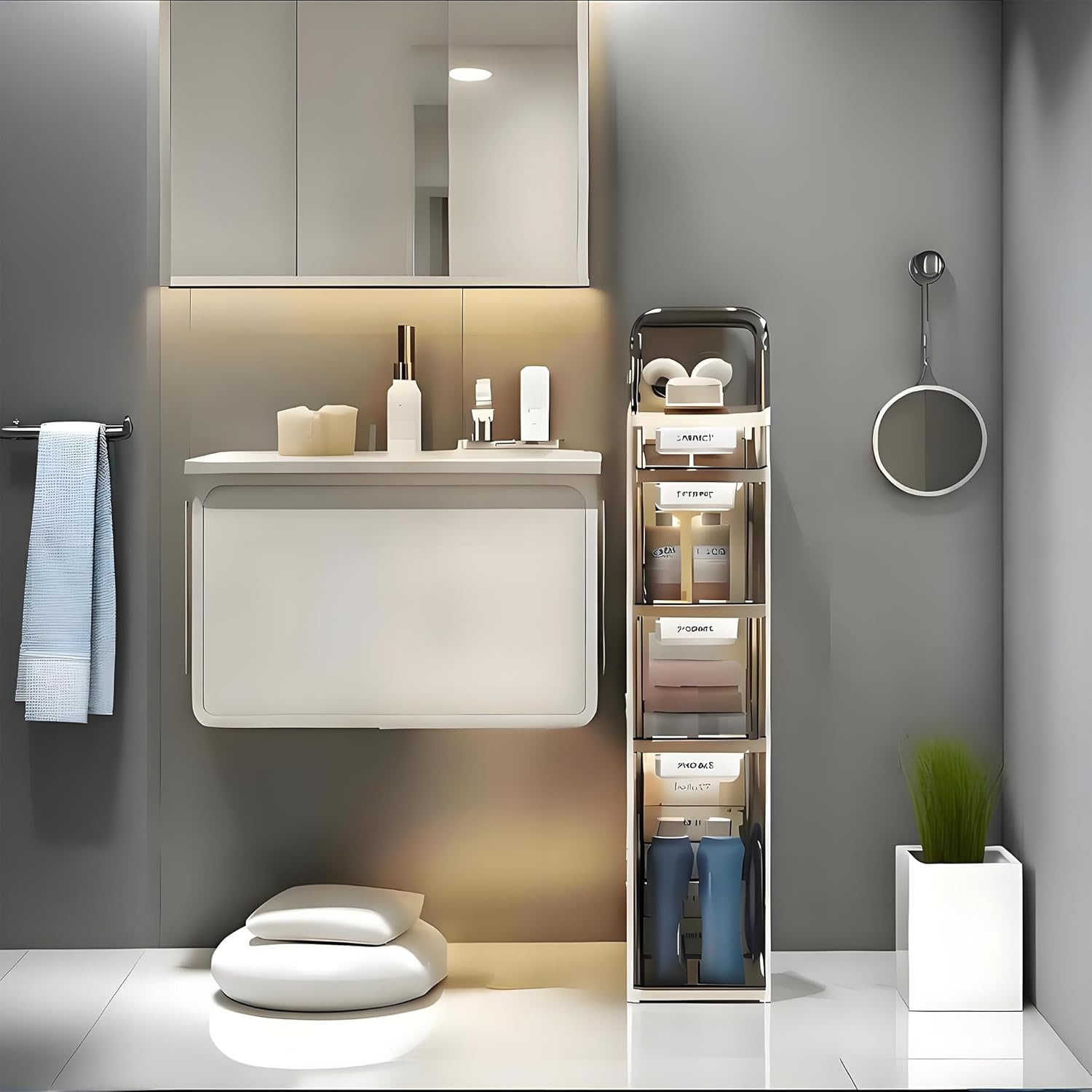 Slim Waterproof Plastic Bathroom Storage Cabinet, Narrow Mobile Floor Locker for Bathroom Gap (Style 2-5 Tier) Style2-4+1Tier