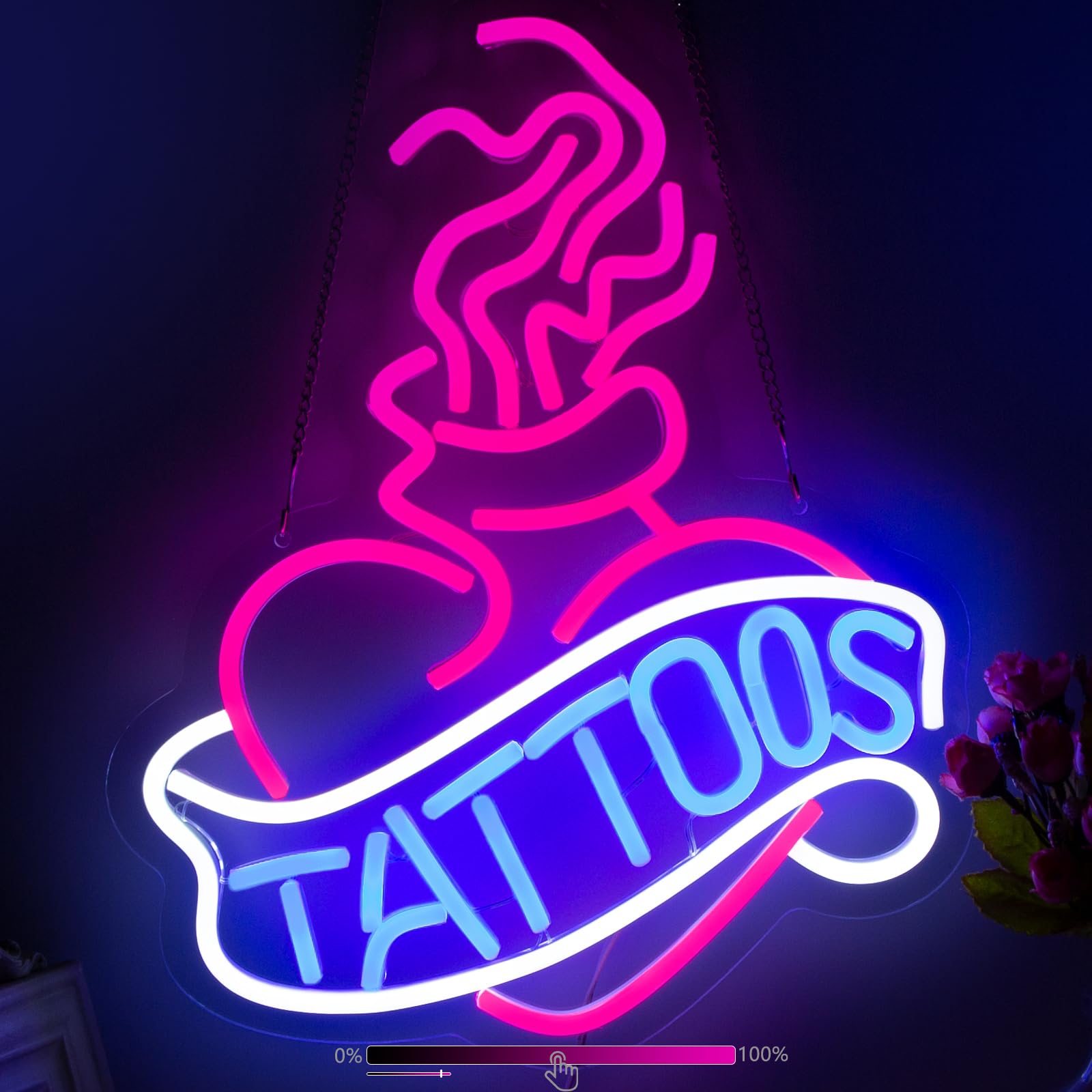 Moodlion Tattoo Neon Sign For Wall Decor Studio Room Led Lights, Pink Tattoo Decor Neon Signs Aesthetic Operated Light For Door Decorations, Room Accessories Neon Sign