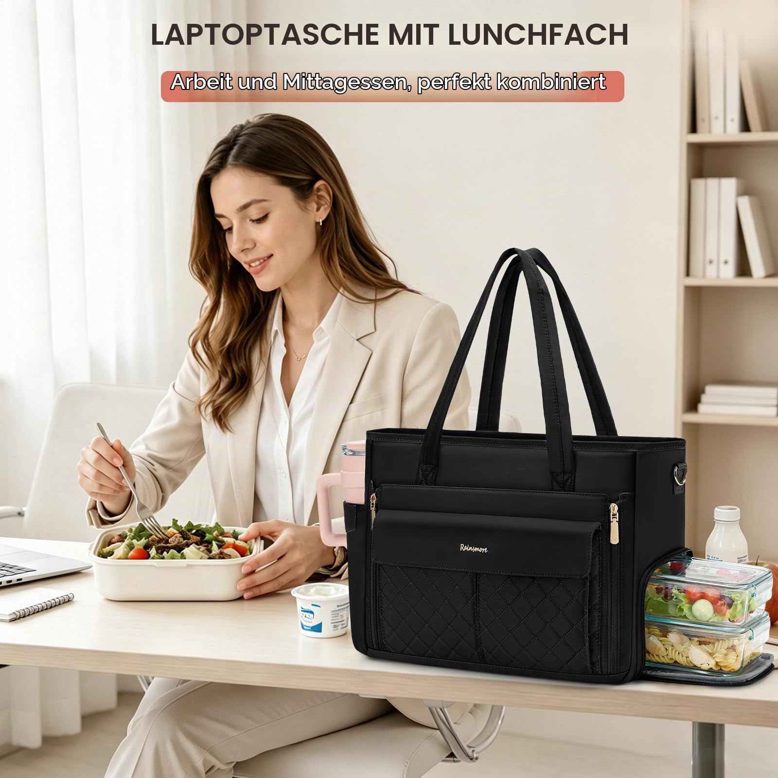 RAINSMORE Arbeitstasche Damen mit Kühlfach, Lehrertasche 15.6 zoll für Büro