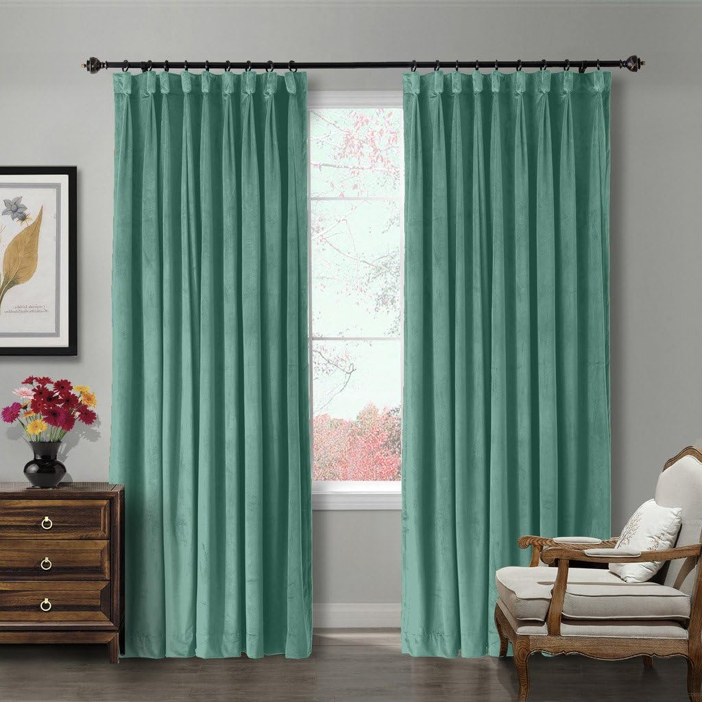 ChadMade Goblet 42W x 84L Blackout Lined Velvet Curtain Drapery Panel for Traverse Rod or Track, Living Room Bedroom Meetingroom Club Theater Patio Door (1 Panel), Aqua Mist, Leon Collection