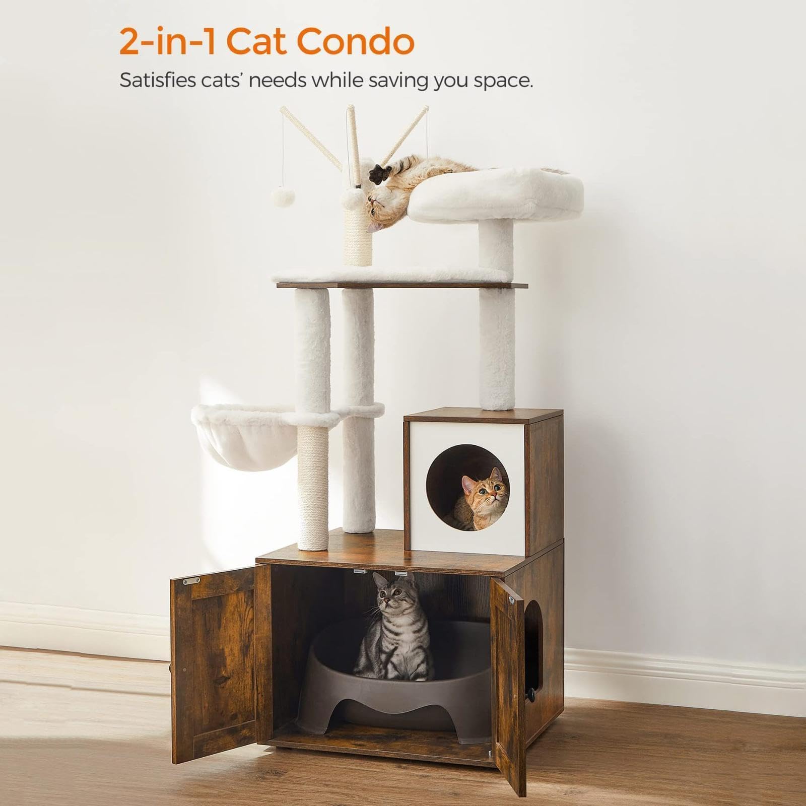 Katzenkletterregal Katzentoilette Katzenbaum All in One Groß Katze Kletterregal Katzenmöbel mit Kratzbaum Verstecktes Gehege
