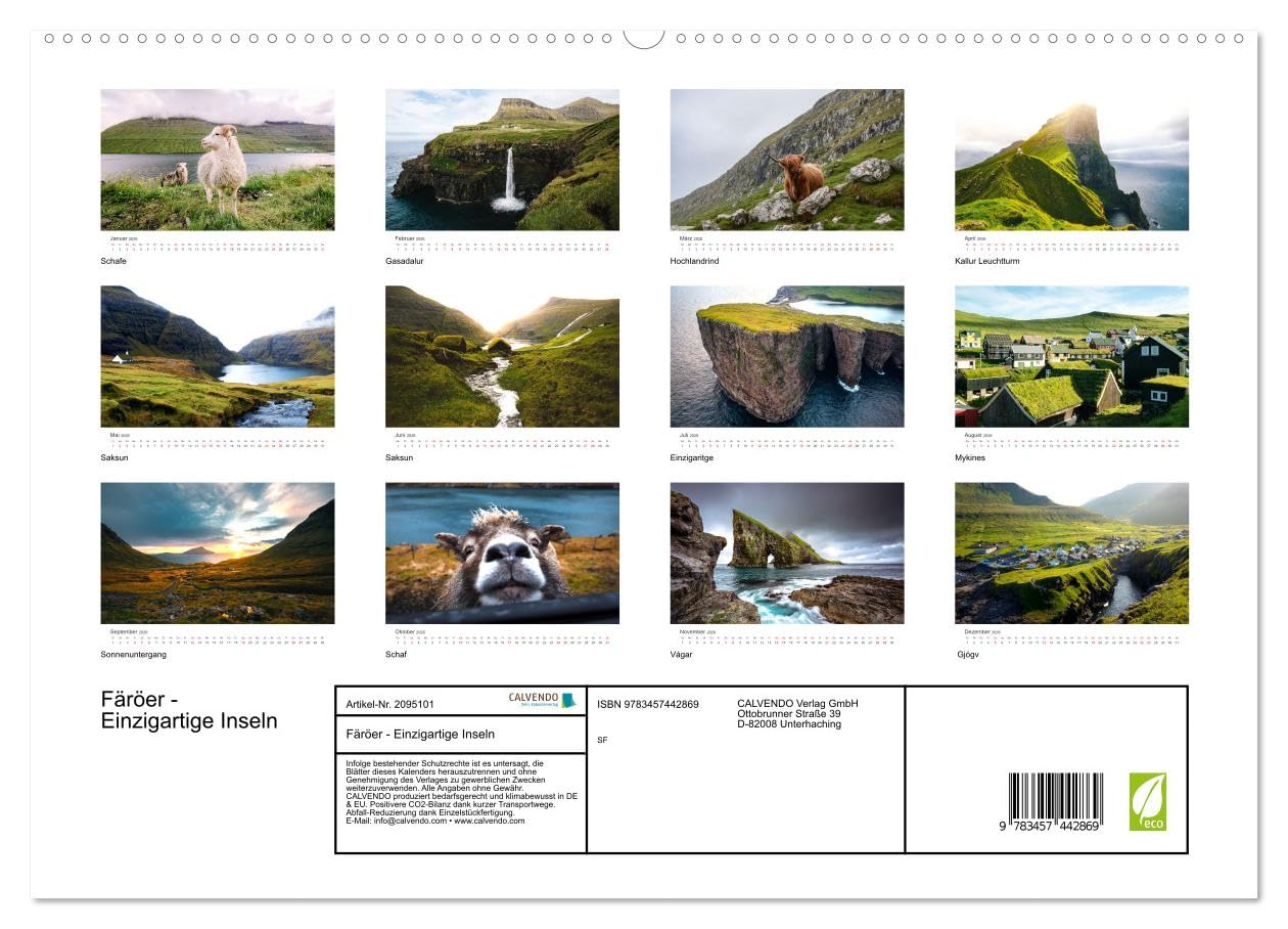 Färöer - Einzigartige Inseln (hochwertiger Premium Wandkalender 2026 DIN A2 quer), Kunstdruck in Hochglanz: Entdecken Sie das hevorragende Färöer, so wie Sie es noch nie gesehen haben.