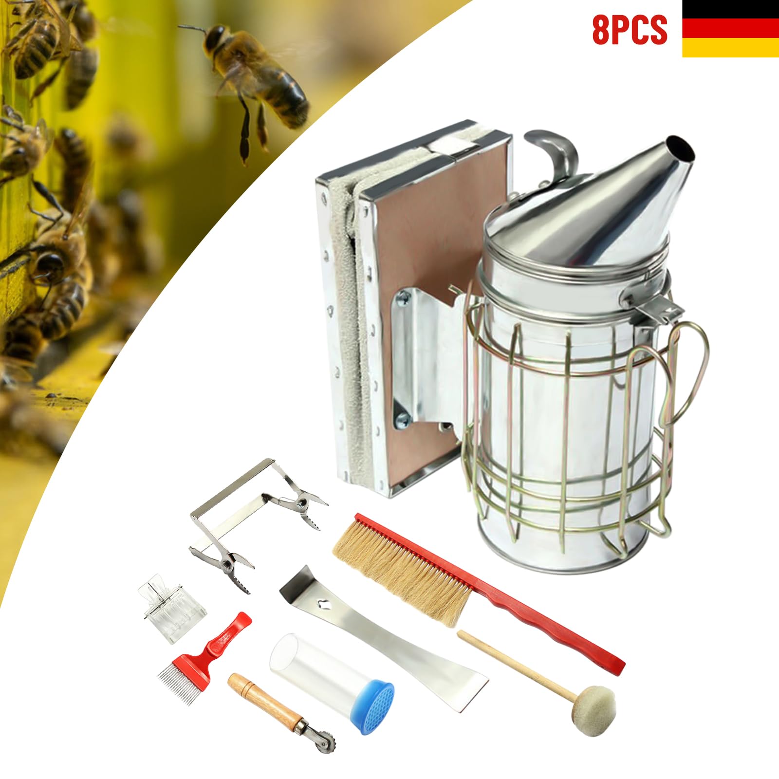 Kit Di Strumenti Per Apicoltura Kit Apicoltura Strumenti Di Avvio Per L'Apicoltura Kit Strumenti Apicoltore 7 Pezzi con Polverizzatore Di Fumo Manuale Usato In Case, Fattorie