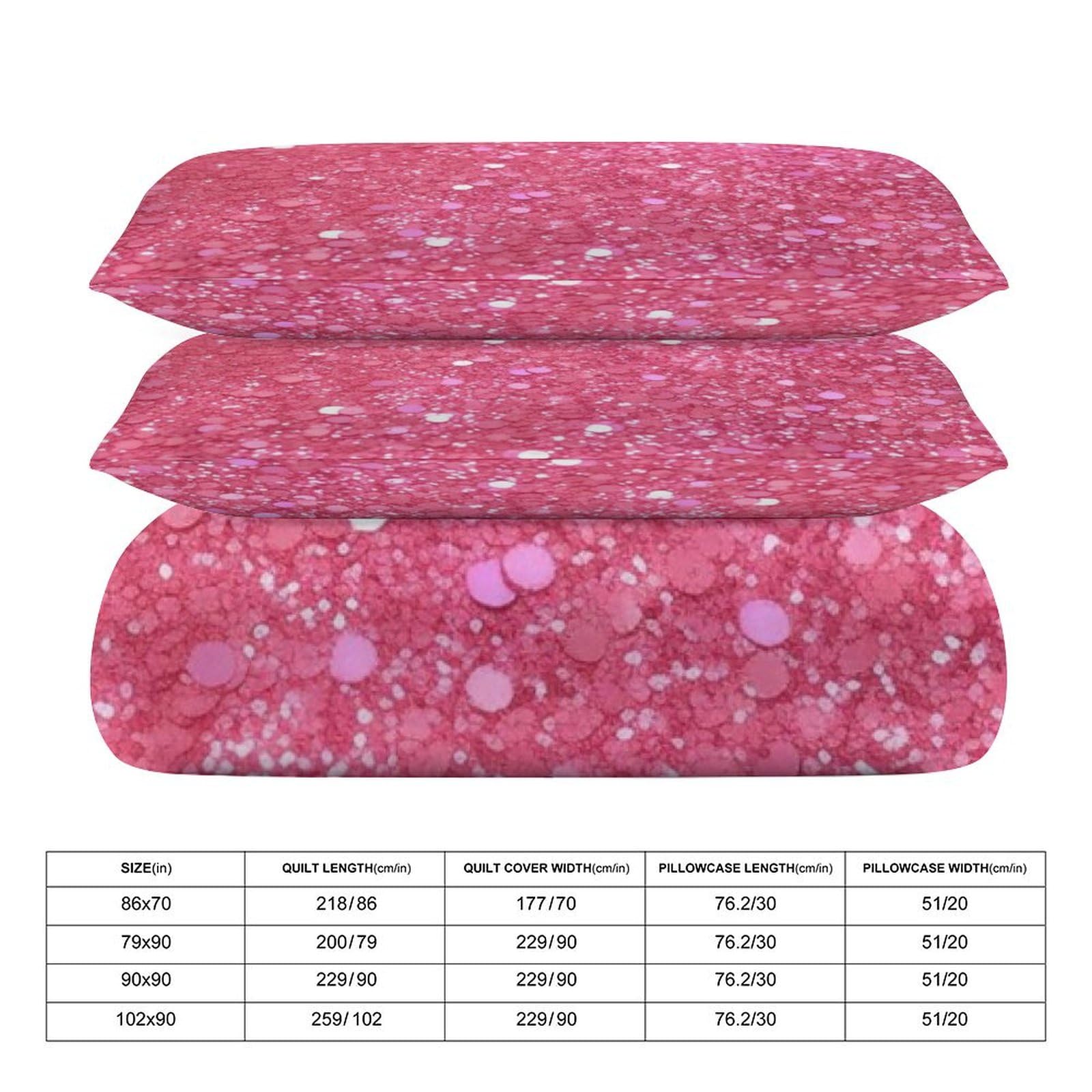 Set di biancheria da letto 3 pezzi, ultra morbido, con glitter rosa scintillante + 2 federe, leggero copripiumino double-face, per casa/hotel/regali, 218,4 x 178,8 cm