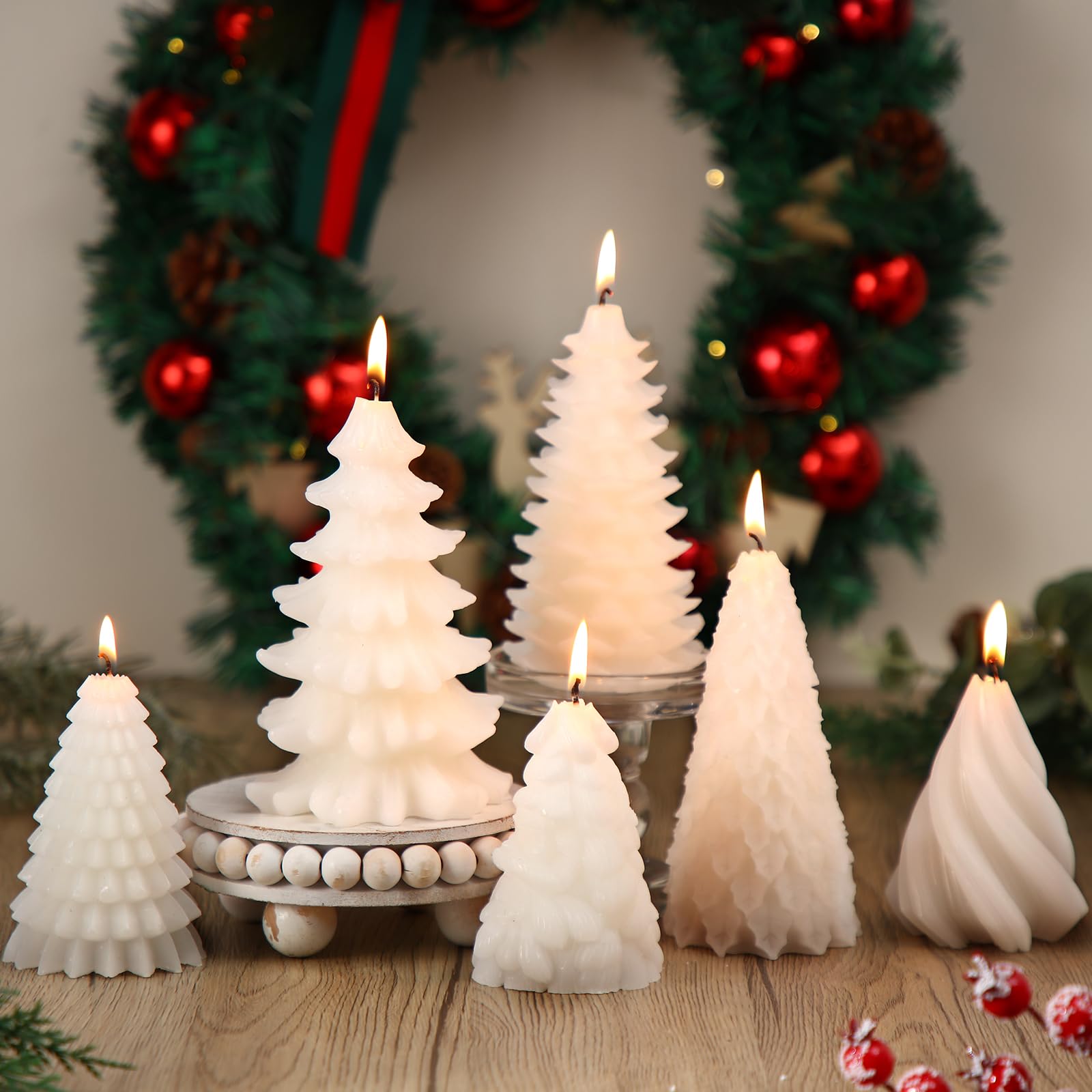 MTLEE Lot de 6 bougies de Noël parfumées au soja pour sapin de Noël - Décoration d'intérieur - Bougie en cire faite à la main pour chambre à coucher, salle de bain, fête