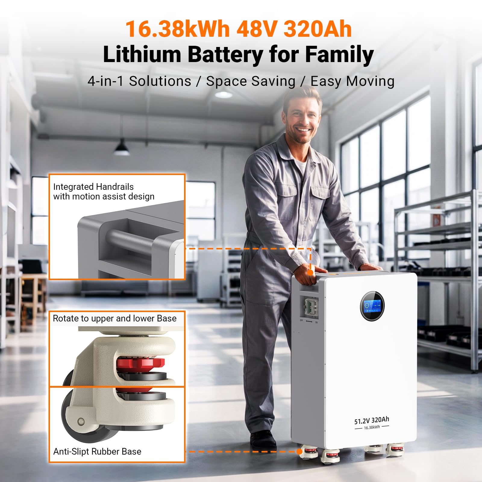 2 Pack 48V 320Ah LiFePO4 Batterie 32.768kWh Stromspeicher und Leistungsschaltern 200A BMS RS485/CAN/RS232 mit Bluetooth WLAN für Notstromversorgung zu Hause Netzunabhängige Solaranlagen