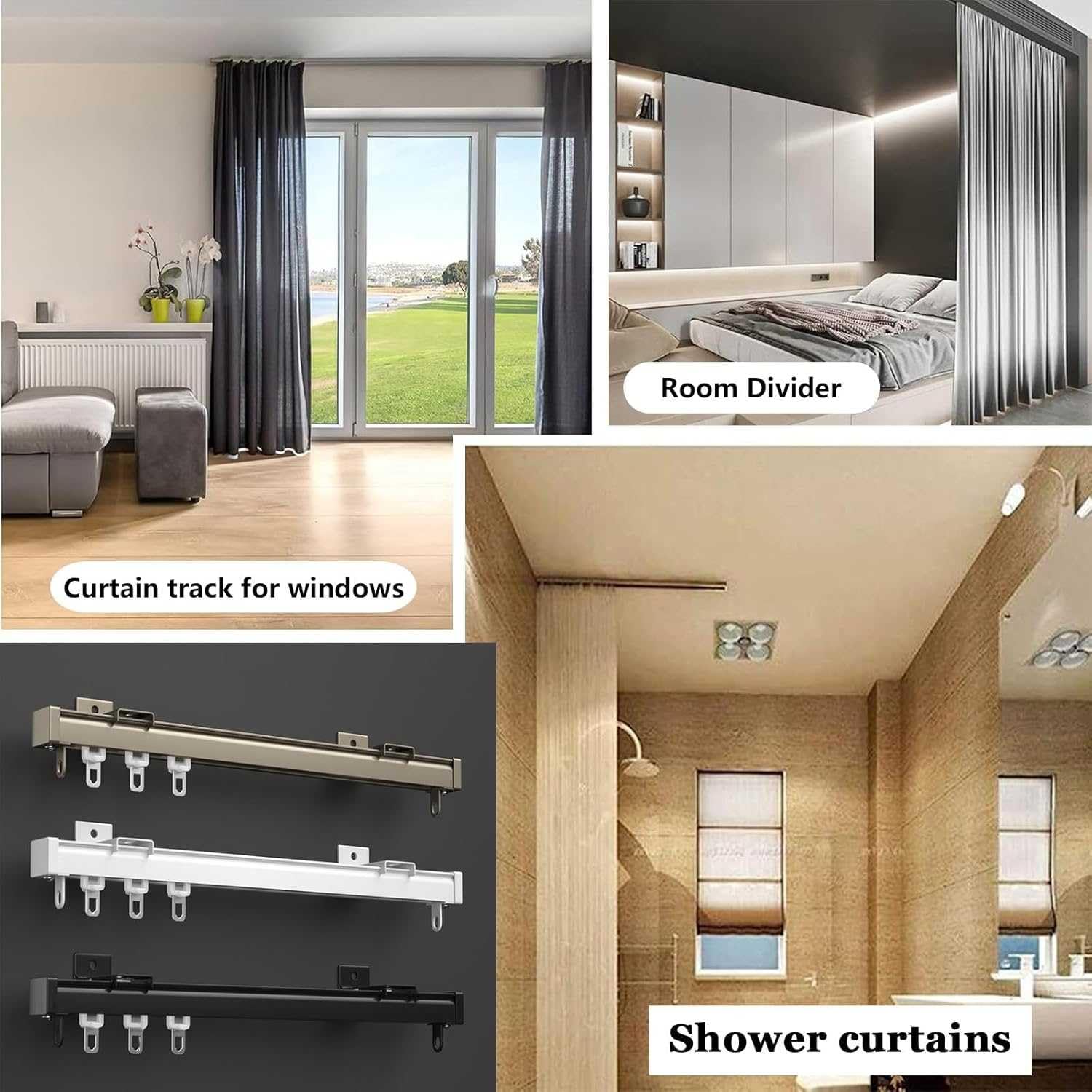 Piste de rideau de plafond robuste, piste de plafond en aluminium, plafond ou support mural pour les fenêtres et les rideaux de diviseur de pièce, le système de rail de rideau