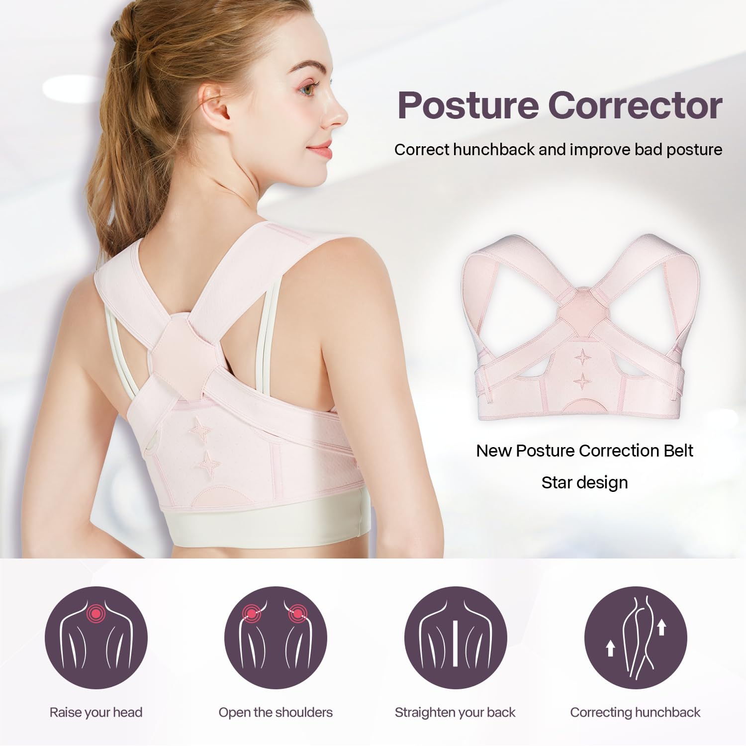 CCYOJinChen Correttore Posturale Spalle Schiena, Comodo e Regolabile, Cintura Dorale da Donna per Alleviare Il Dolore Al Collo, Spalle e Parte Superiore Della Schiena (Rosa, S/M)