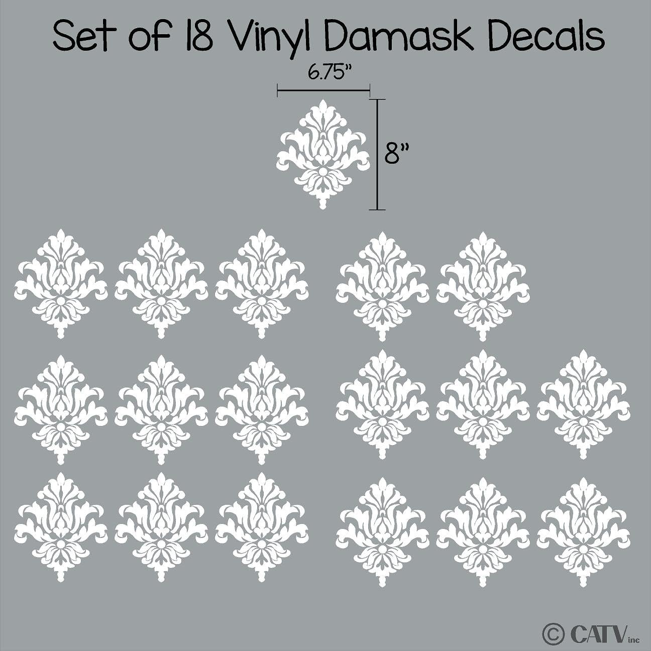 Damask set of 18 vinyl wall decal self adhesive wall pattern stickers (Gold)