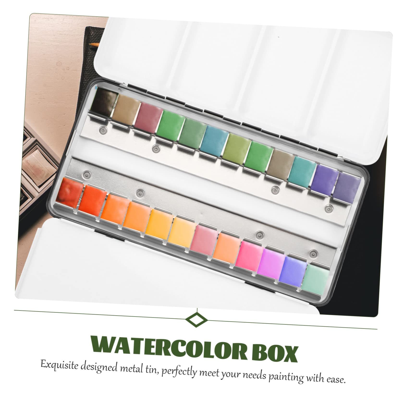 Boîte Métallique Aquarelle Vide 48 Rangements, Légère, Réutilisable, Noire