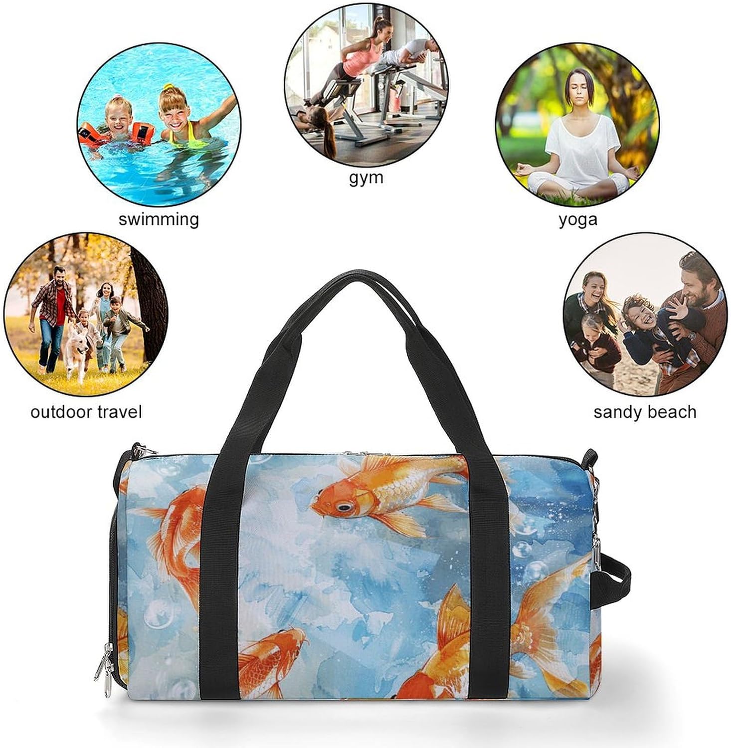 Swim in Water Barrel Gym Bags for Men And Women, Duffle Bag for Travel Sports Bag Camping Weekend Carry on Overnight Duffel Bag with Shoulder Strap