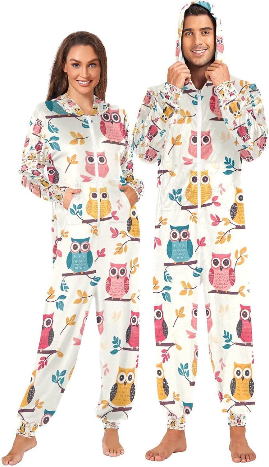 Owl Print Forest Animal Adult Onesie Pajamas for Unisex Novelty One Piece Costume Sleepwear