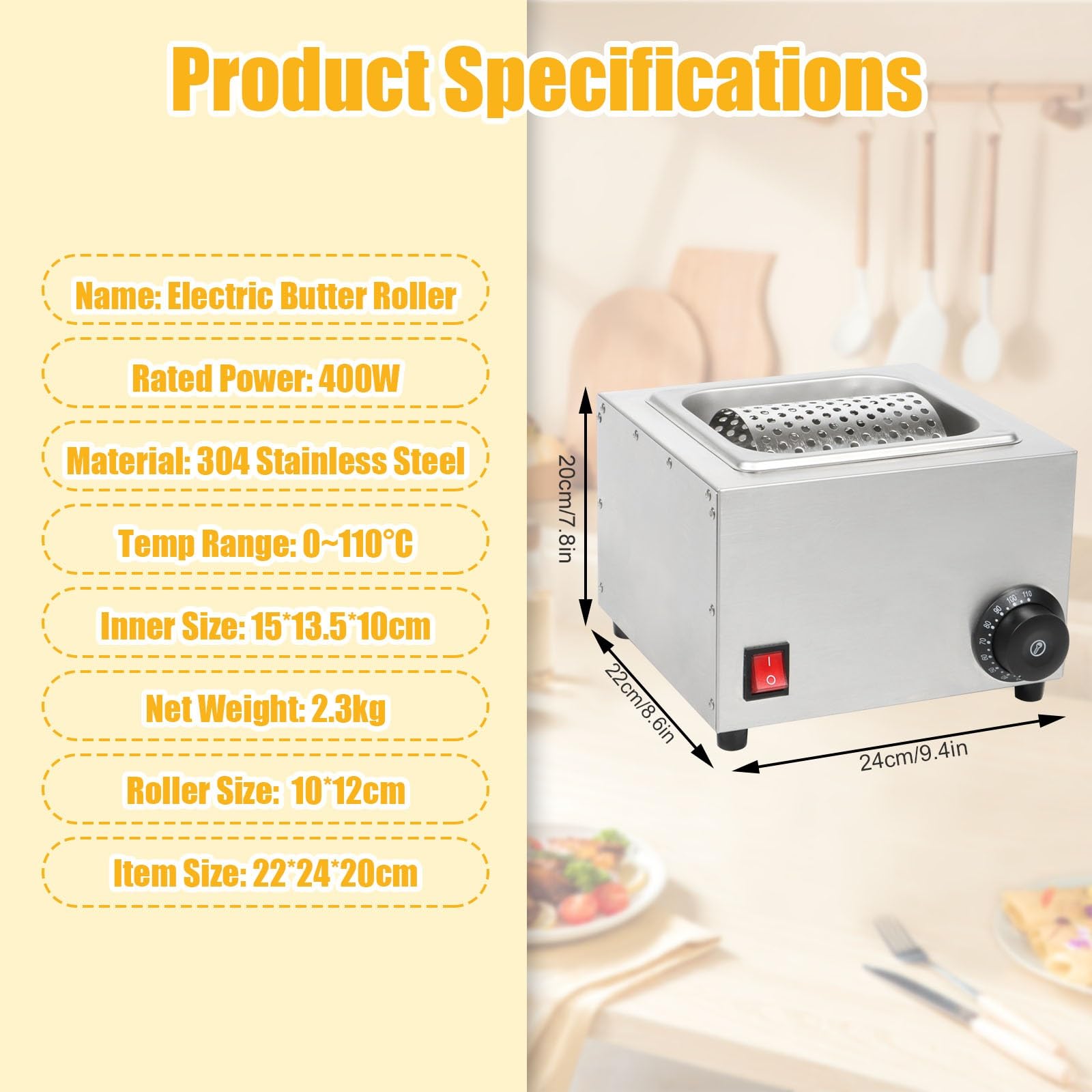 Elektrischer Butterapplikator, Instant-Butterschmelzer, einstellbare Hitze, rostfrei, Edelstahl, ideal für Bäckereien, einfach zu bedienen, perfekt zum Kochen und Backen