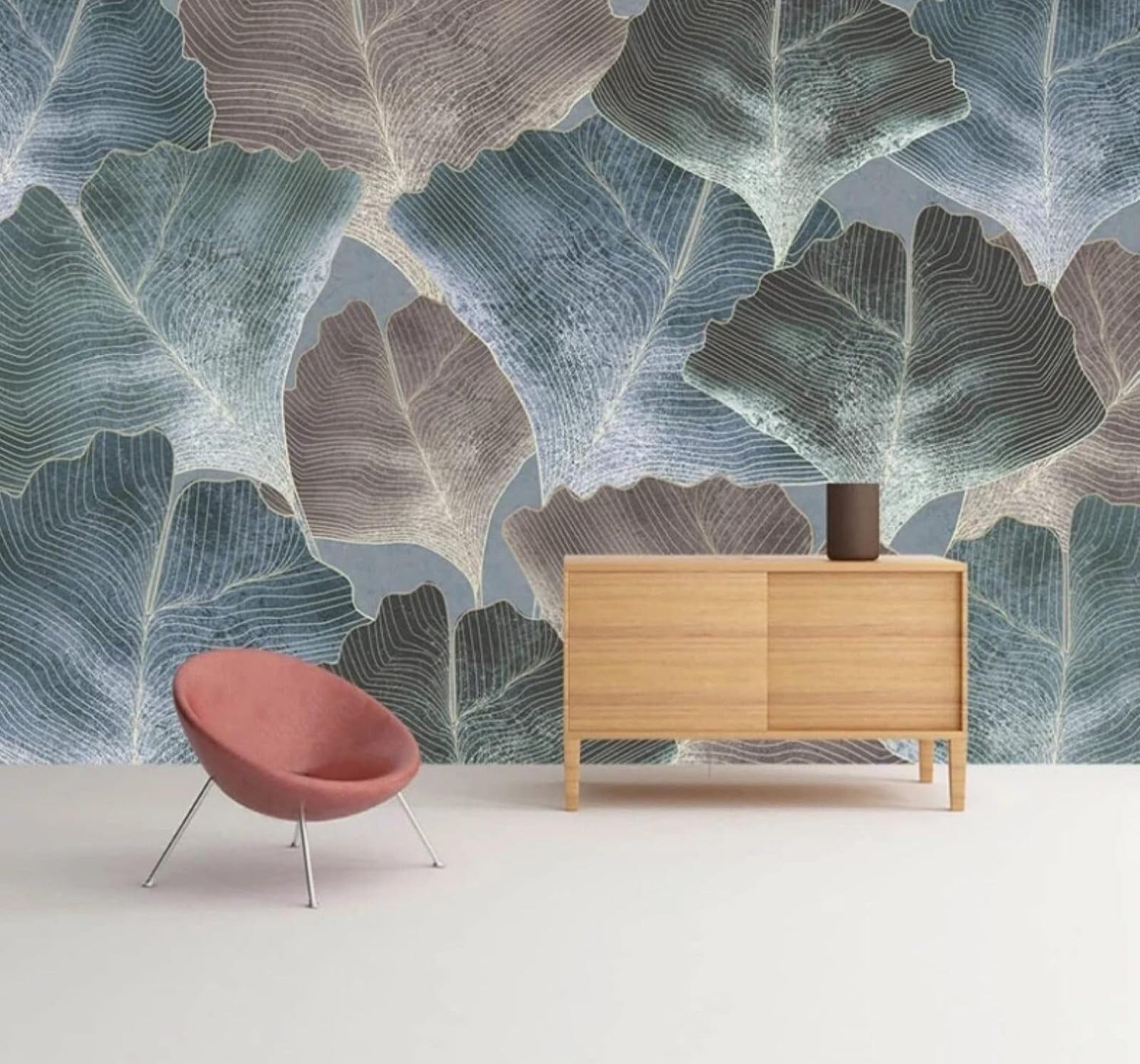 Wallpaper-3D-Xlm 250Cm×170Cm(B×H) Large Vintage Relief Lines Ginkgo Leaves 3D Wallpaper Easy Install Feature Office Living Room Sofa Bedroom Tv Background Wall Decoration-250Cm×170Cm