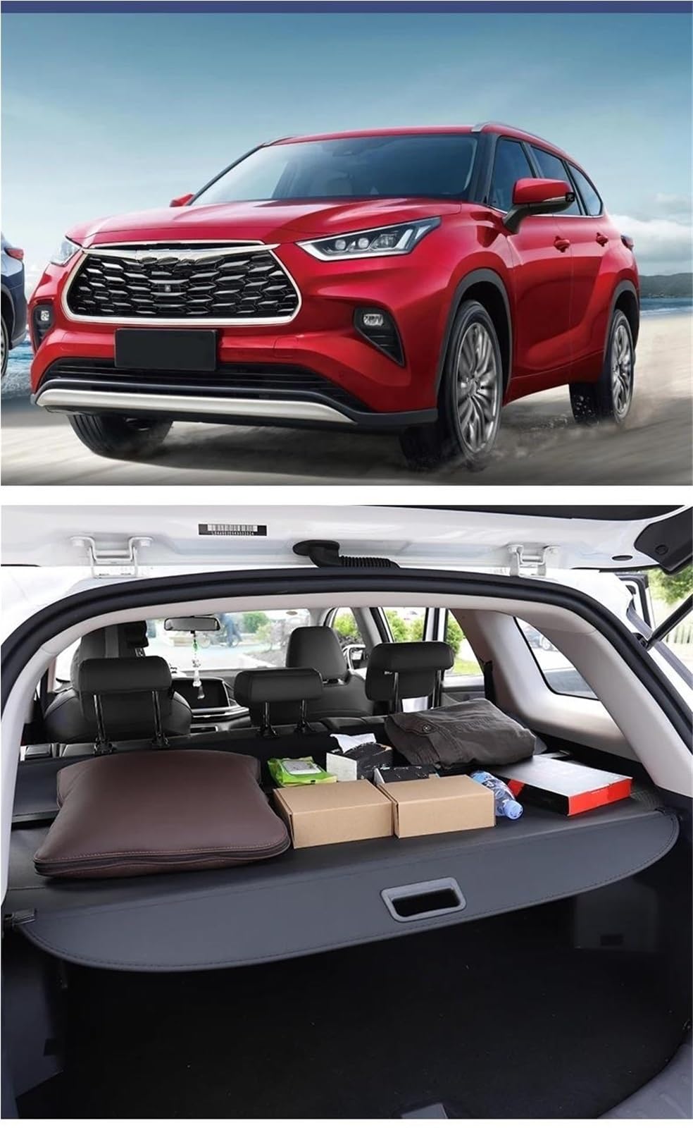 Genérico Retráctil Cubierta Carga para Toyota para Highlander 2019-2021 Cubierta De Carga De Maletero Retráctil Estante para Paquetes Escudo Impermeable Privacidad