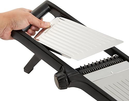 Miniatura 12 de Restaurantware Cortadora de mandolina de 16.1 x 5.3 x 6.4 pulgadas, ajustable con guantes resistentes a cortes, cepillo de limpieza, protector de