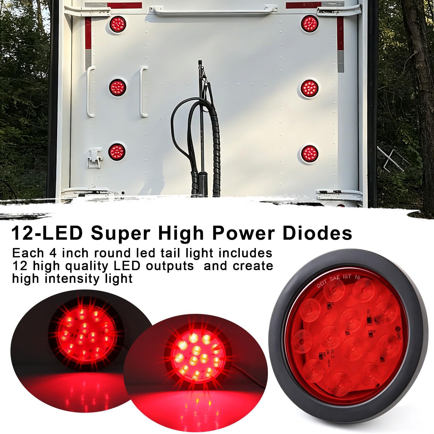 8Pcs 4 Inch Round LED Trailer Tail Lights Red Stop Turn Brake Lights 12LED