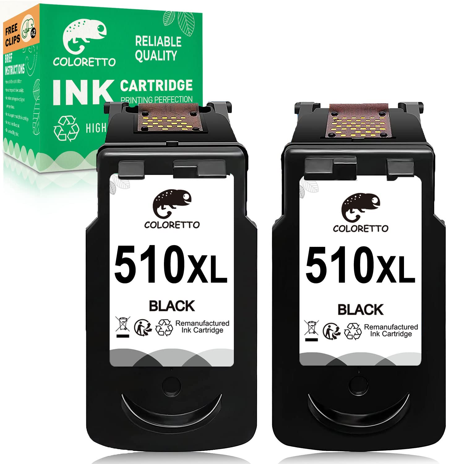 COLORETTO 510XL Schwarz Tintenpatrone für Canon PG-510XL, 510 XL zur Verwendung mit MP250 MP260 MP480 MX360 IP2700 (2 Schwarz) Wiederaufbereitete Druckerpatronen für Canon PG 510