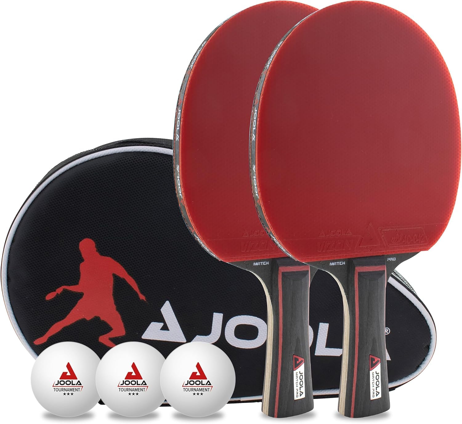 Joola Rakietka Do Tenisa Stołowego Double 80505 Pokrowiec na 2 Rakietki, Czarny/Czerwony, 28 x 17 x 4 CM & Joola Tenis Stołowy Match Pro 54821 Zestaw do Tenisa Stołowego, Czerwony/Czarny, 2 Sztuki