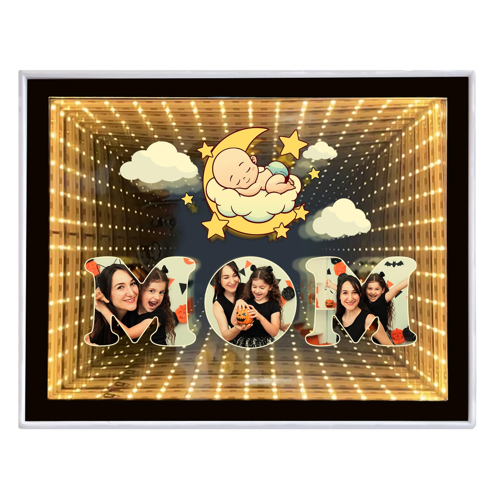 Customized Photo Frame Infinity Mirror, Desktop LED Night Light Makeup Mirror 2 in 1, Personalised Birthday, Thanksgiving, Mothers Day Gifts for Mom, Home Decoration Bedroom Office Living Room — image 1