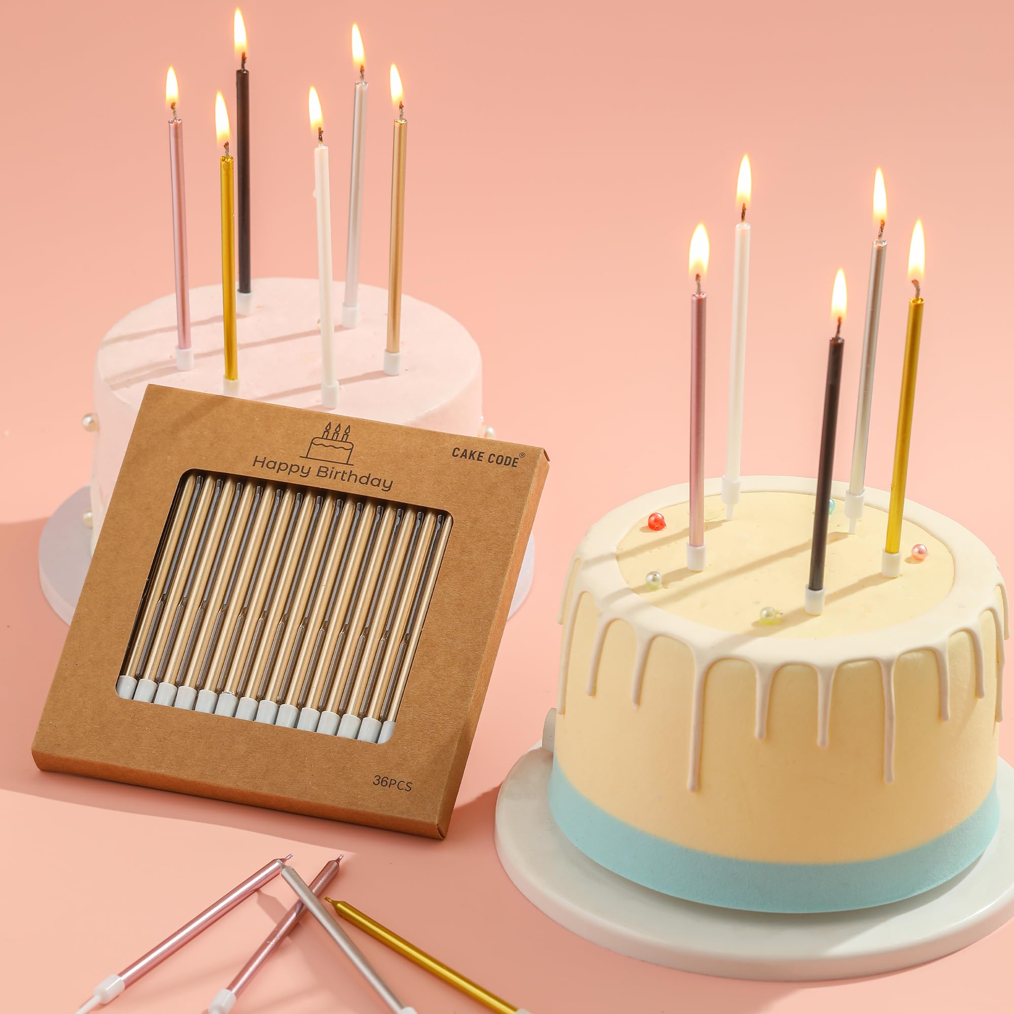 36 velas de cumpleaños metálicas largas y finas doradas, velas para tartas, fiestas de cumpleaños, decoraciones de boda, velas de fiesta, decoraciones de pasteles