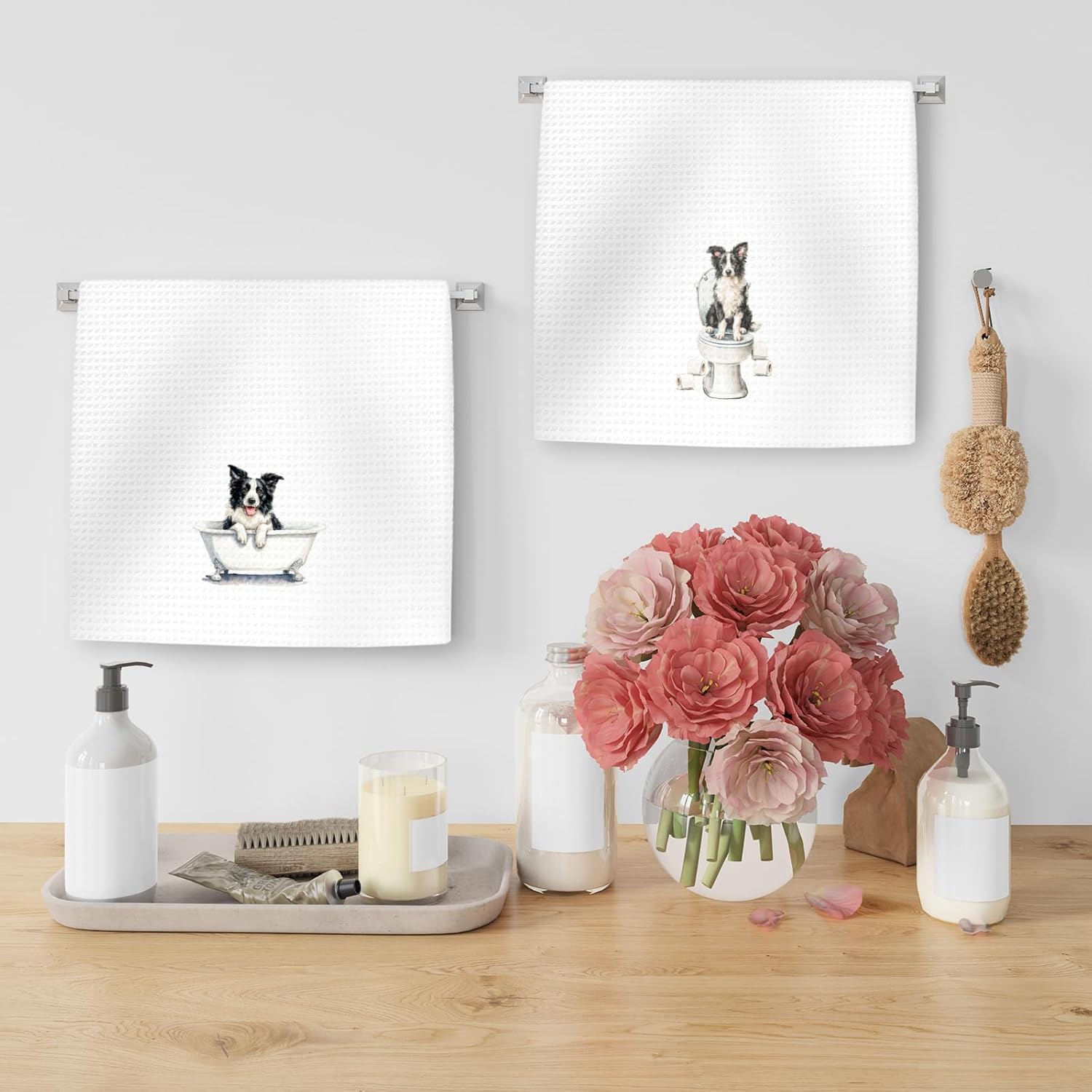 Funny Border Collie Dog Hand Towels Set of 2, Gifts for Border Collie Dog Owners Lovers, Cute Puppy Pet Decor for Bathroom, Funny Pet Lovers Toilet Hand Towels for Bathroom Washroom, 16x24In - Image 5