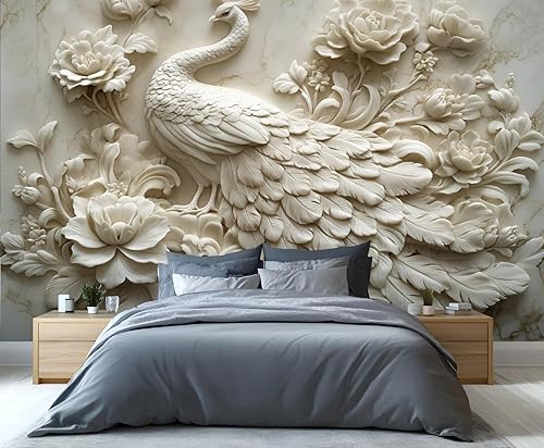 Miniatura 3 de Murales de pared de pavo real, papel tapiz personalizado de pavo real de lujo, papel tapiz retro con relieve floral extraíble para sala de estar,