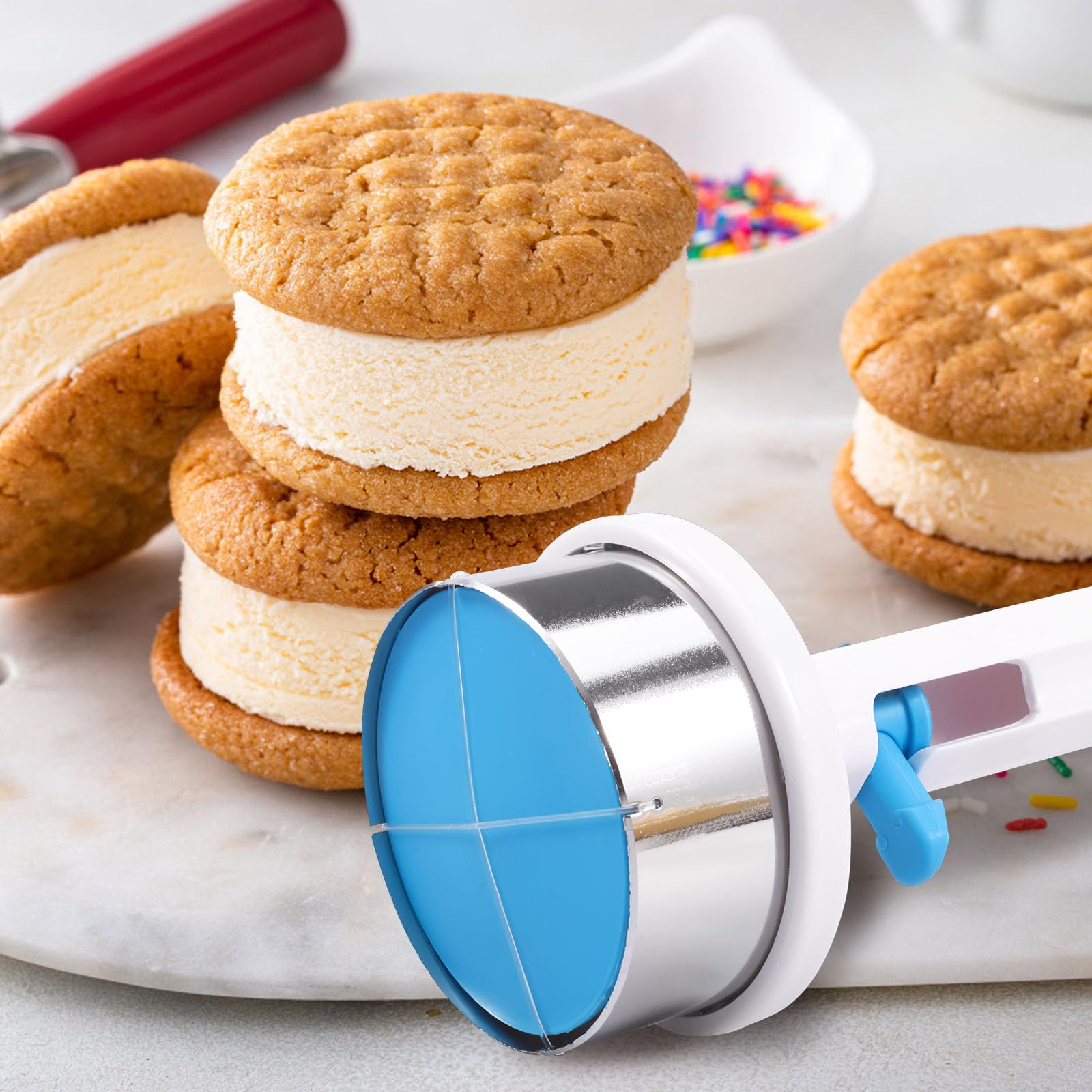 Ice Cream Sandwich Maker in Acciaio Inox con 2 Scoop e Pennelli