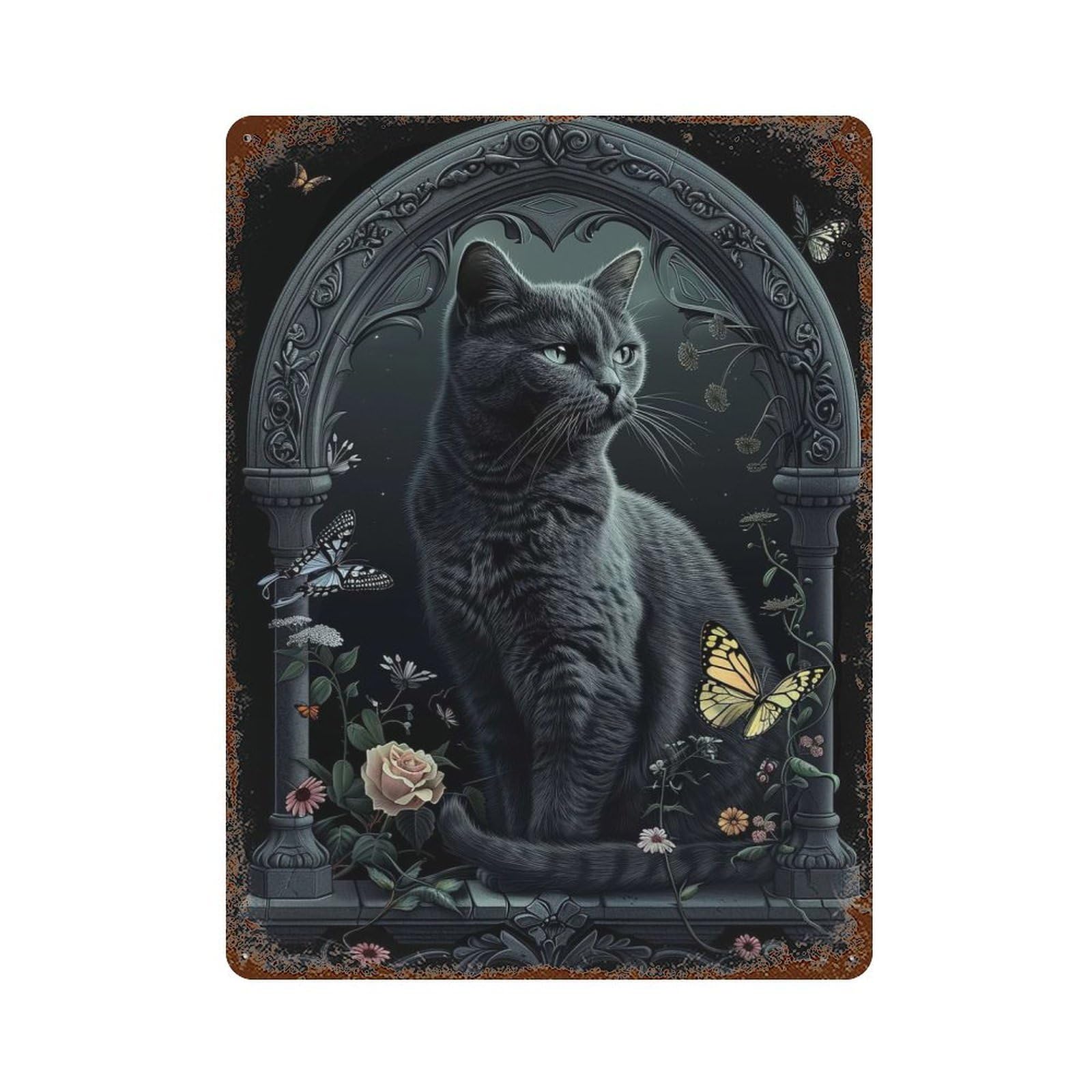 Rust Effect Chartreux Weathered Tin Sign 15.7"x11.8", Novelty Wall Decor for Office, Studio And Wall Decor