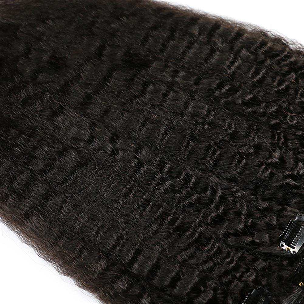 8 Teiliges Set Kinky Straight Clip in Extensions 100% Remy Echthaar Virgin Hair Yaki Haarverlängerung,1# Schwarz, 120g