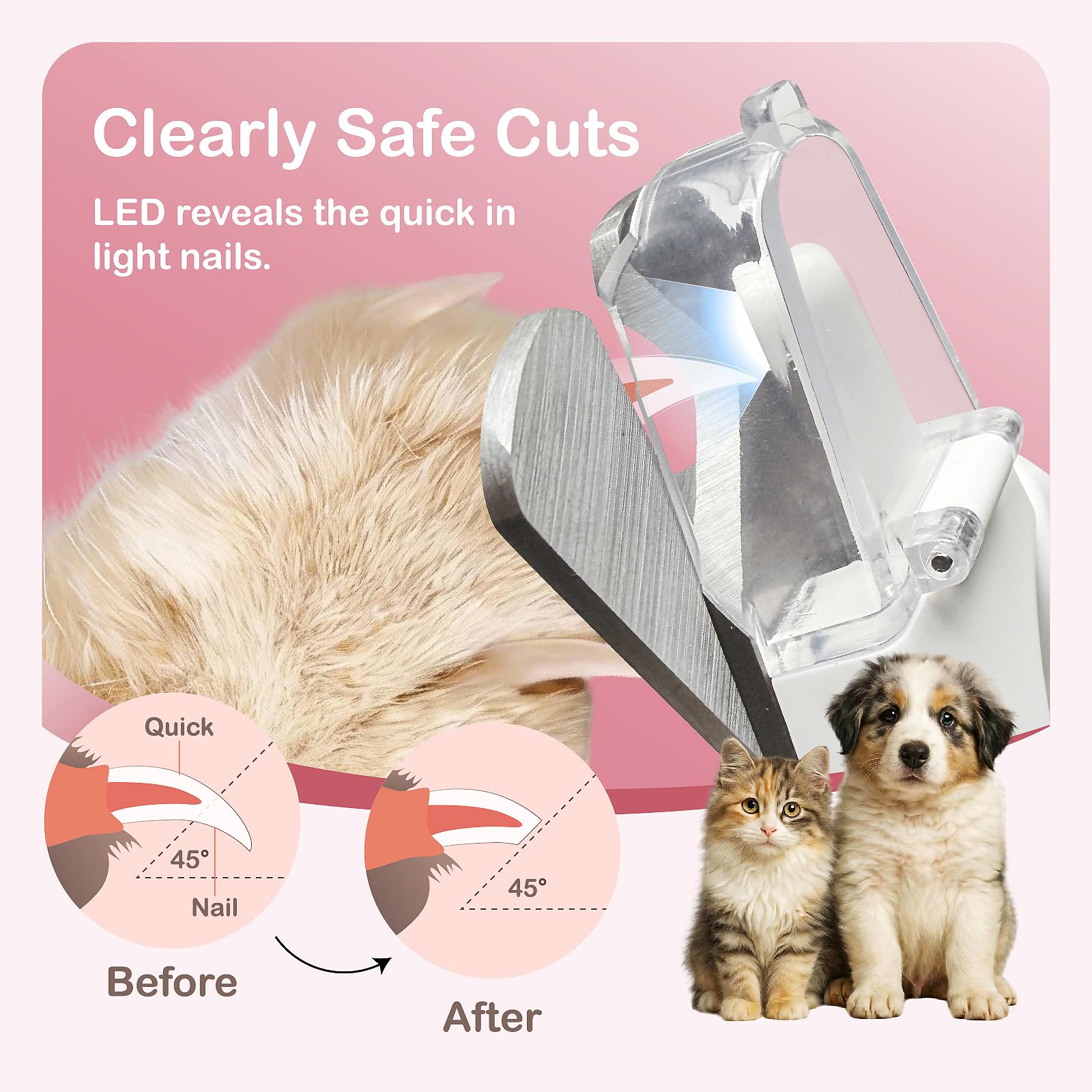 Safe 2-in-1 Dog & Cat Nail Clipper and Grinder LED Safety Light Illuminates the Quick to Prevent Over-Cutting or Bleeding, USB Rechargeable, Low Noise Motor Keeps Pets Calm Grooming for All Pet Sizes - image 3