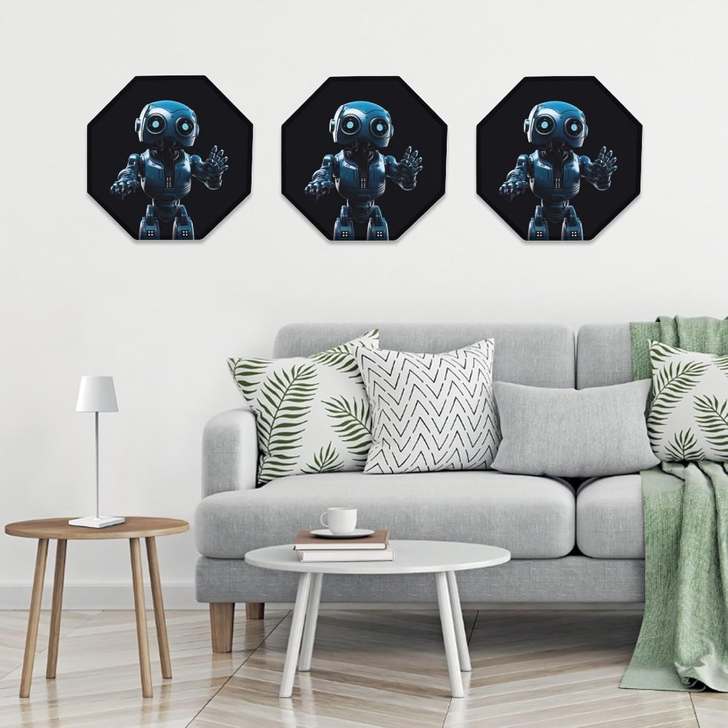 Ctagon Metal Sign for Home, Modern Display Plate for Kitchen, Blue Robot Plates Accent Hanging Wall Decorations 3PCS for Living Room, Bedroom, Hallway, Hotel