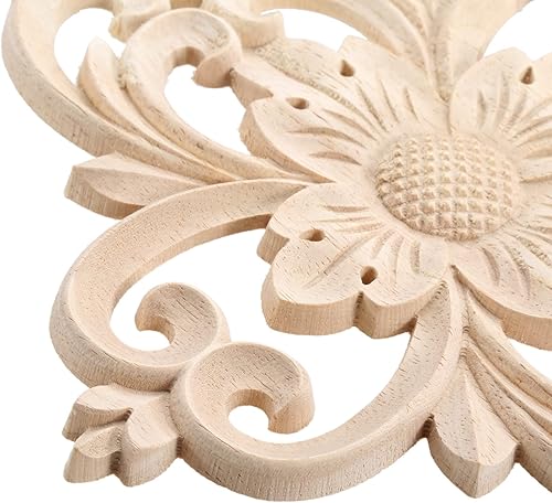 Miniatura 9 de MUXSAM Rhomb - Apliques de madera tallada para muebles, calcomanías de roseta de madera sin pintar, decoración central para puerta, pared, armario,