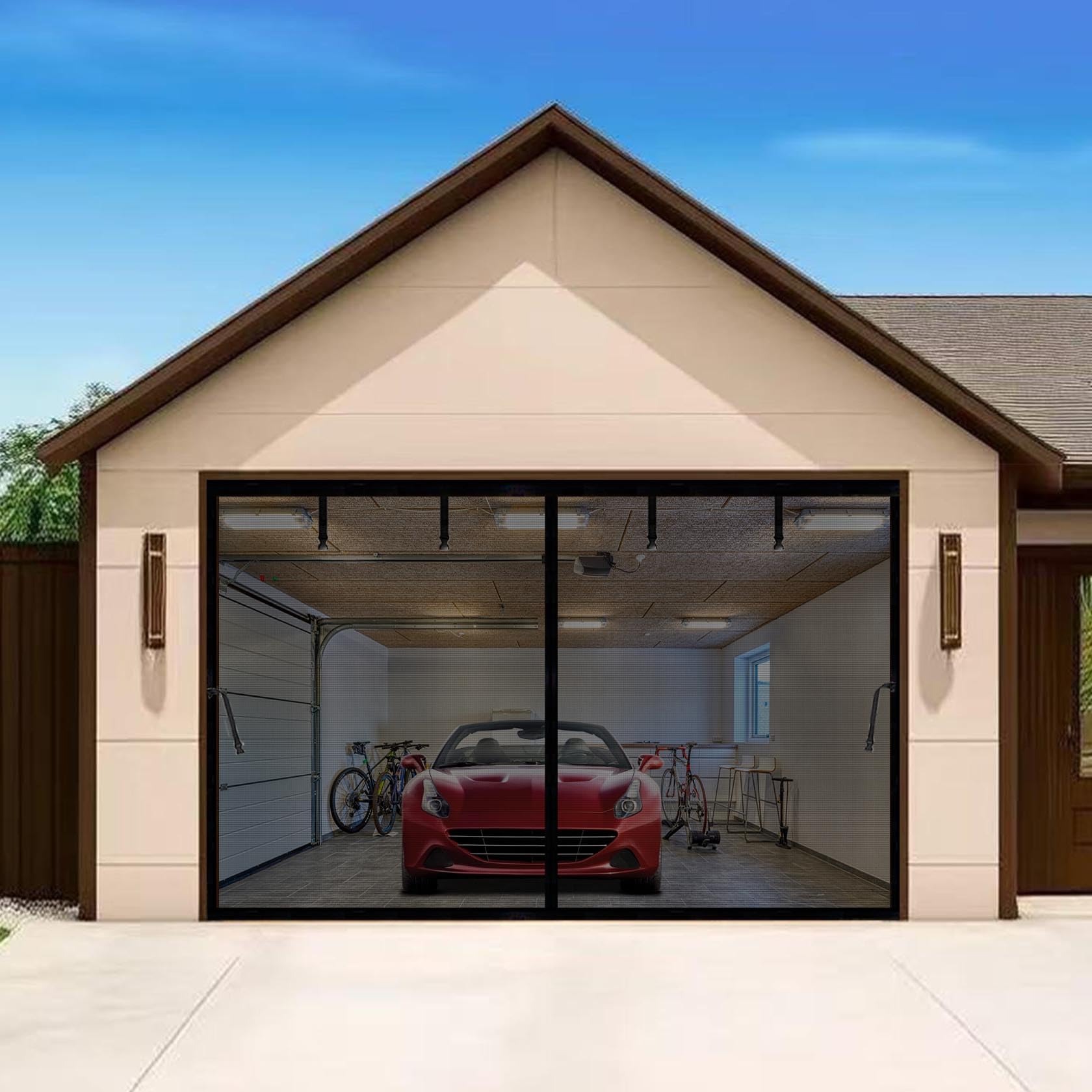 Magnetic Garage Door Screen for 11x8ft Car Doors Durable Fiberglass Heavy Duty Mesh Magnetic Garage Net, Pets Friendly Retractable Carport Garage Patio Porch RV Curtain (Black, for 11x8ft (WxH))