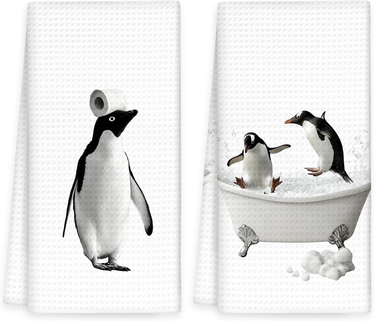 Funny Penguin Hand Towels Set of 2, Funny Penguins Take a Bath Hand Towels for Bathroom Washroom Restroom, Penguin Decor Gifts for Kids, Cute Penguins Kids Nursey Bathroom Decor, 16x24In