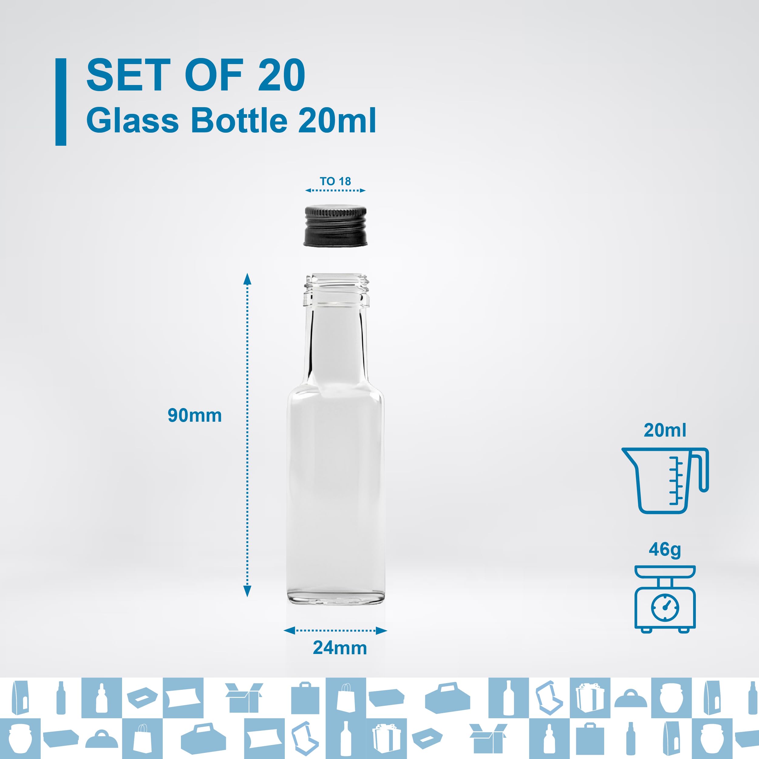 Espirito Rebelde 20 Mini Bouteilles en Verre 20ml avec Bouchon a Vis Noir | Mignonnettes Alcool 2cl, Petites Fioles Échantillons | Idéal pour Cadeaux, Mariages
