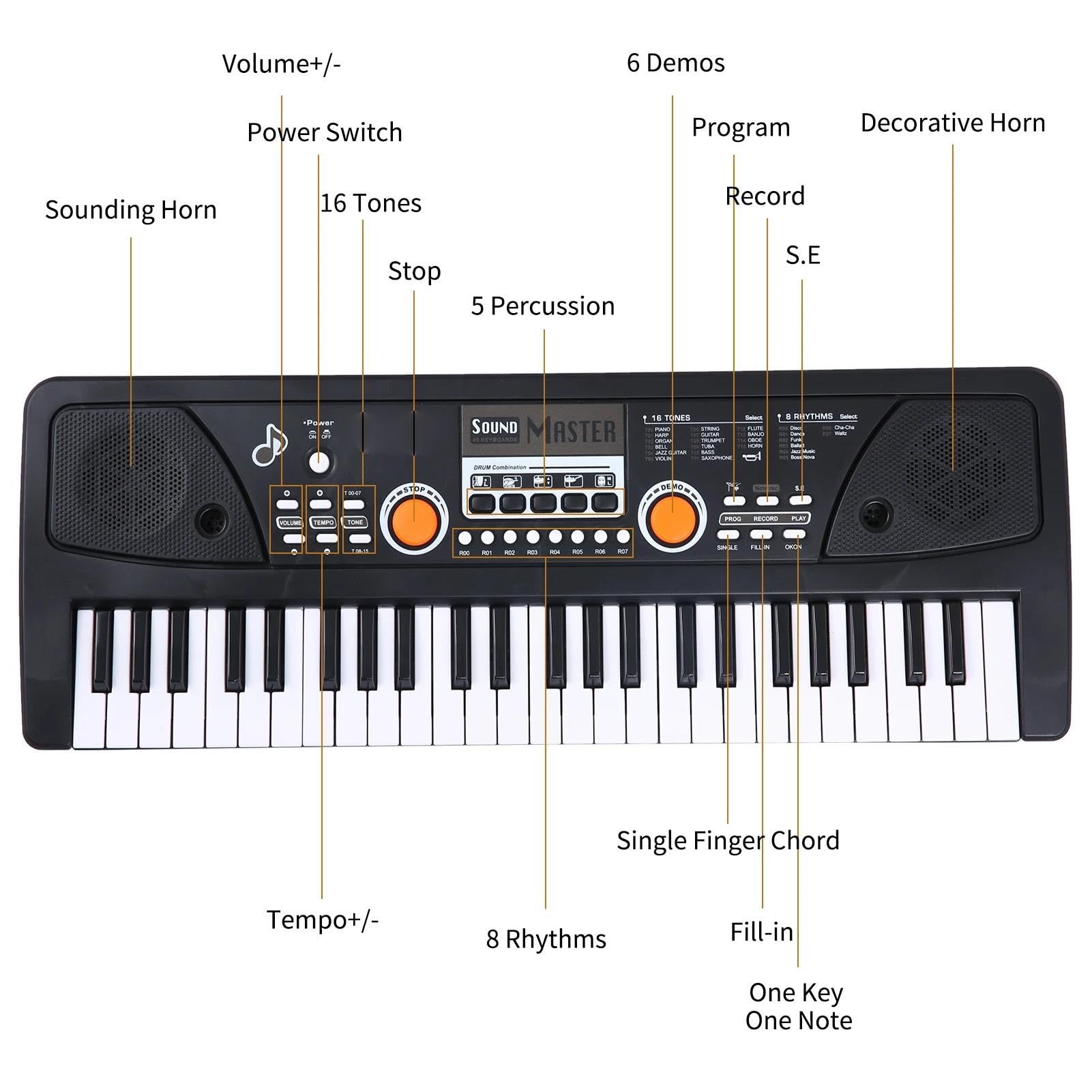 Tastiera Digitale Per Principianti Tastiera Elettronica Per Organo USB A 37 Tasti E 49 Tasti Tastiera Elettronica Digitale Con Microfono(49Keys)