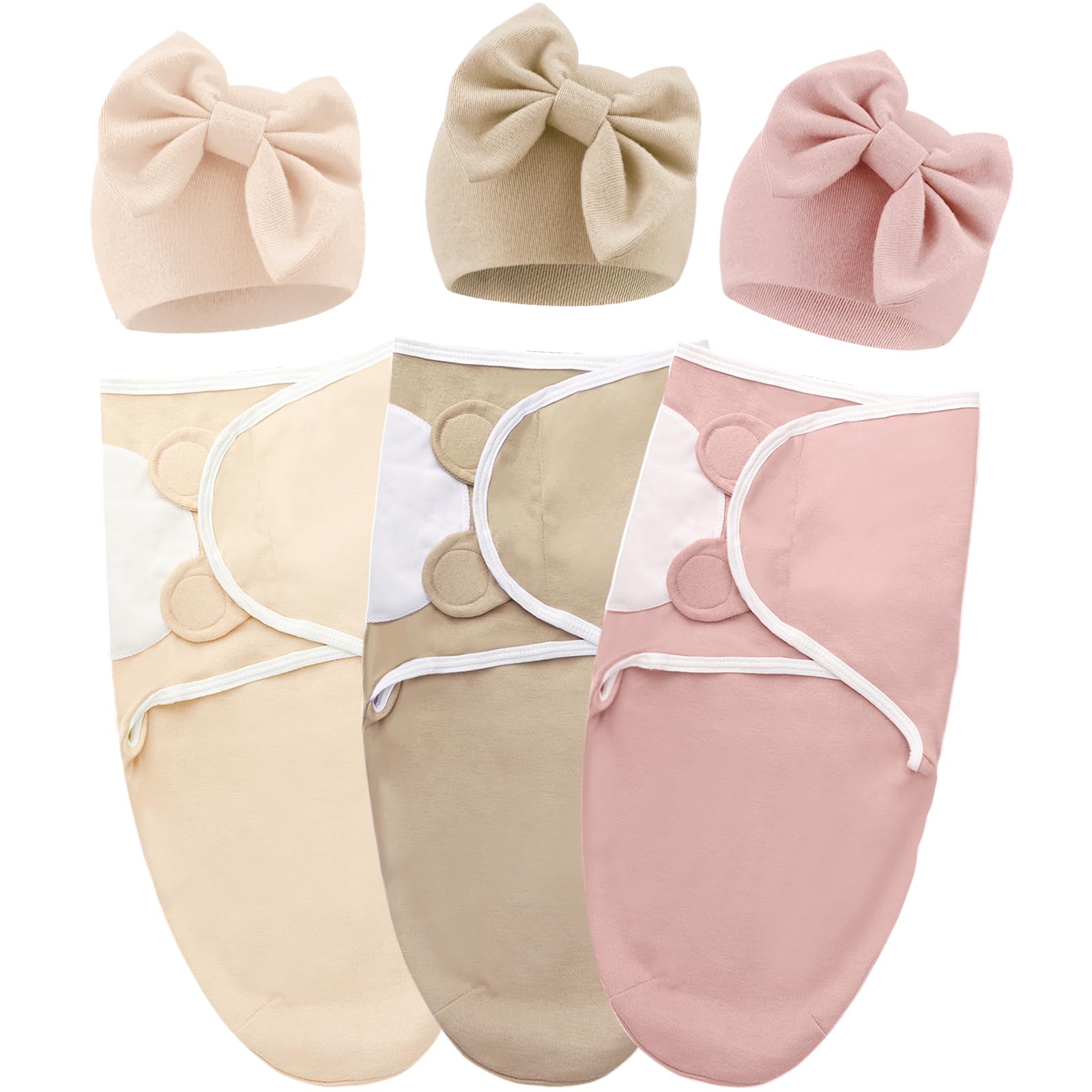AQOKKA Baby Swaddle Sleep Sacks with Big Bow Hats Cotton Adjustable Swaddle Blankets Wrap Nursery Swaddles for Newborns Boy Girl Infant 0-3 Months