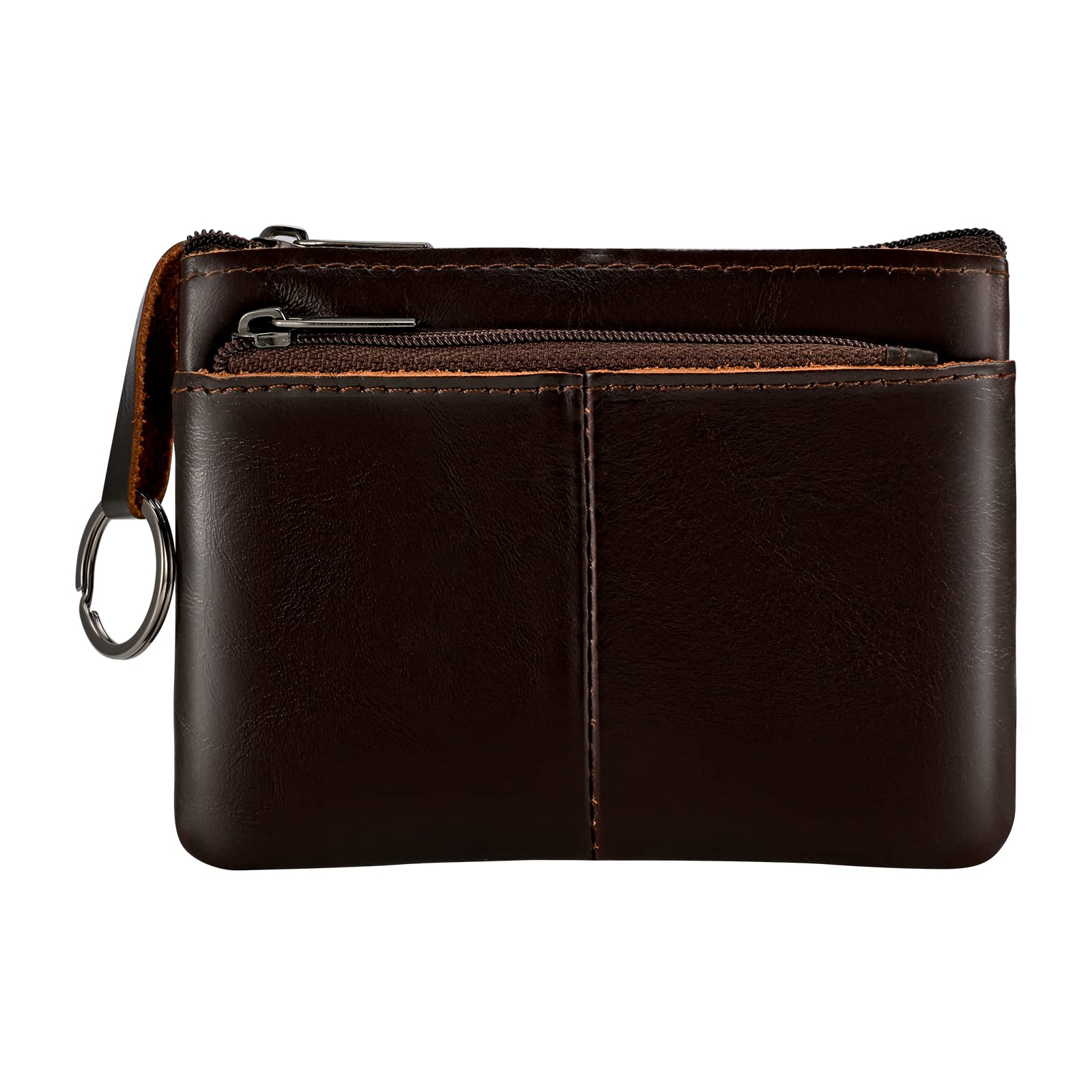 Lidwot Dark Brown Genuine Leather Multi-Functional Wallet - Compact Card Holder, Coin Purse & Key Organizer with 3 Zippers, Built-in Key Ring, Perfect