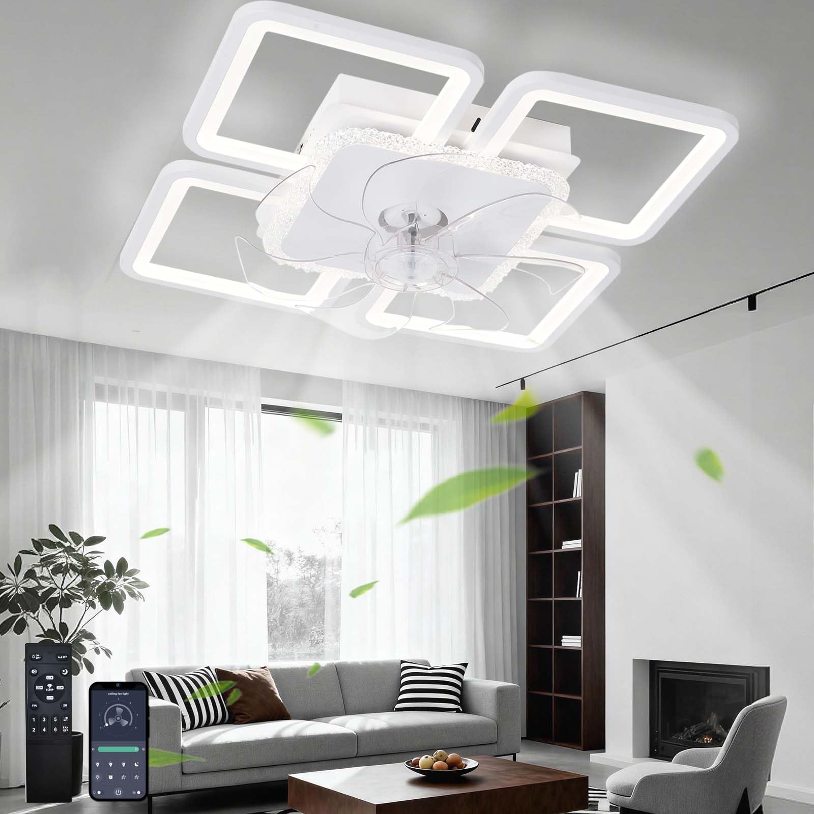 HXYSXHJUO LED Ceiling Fans with Lights and Remote, Reversible DC Motor，Summer & Winter 6 Speeds Reversibledimmbar,Ceiling Lamps, Quiet Fan for Bedroom, Kitchen