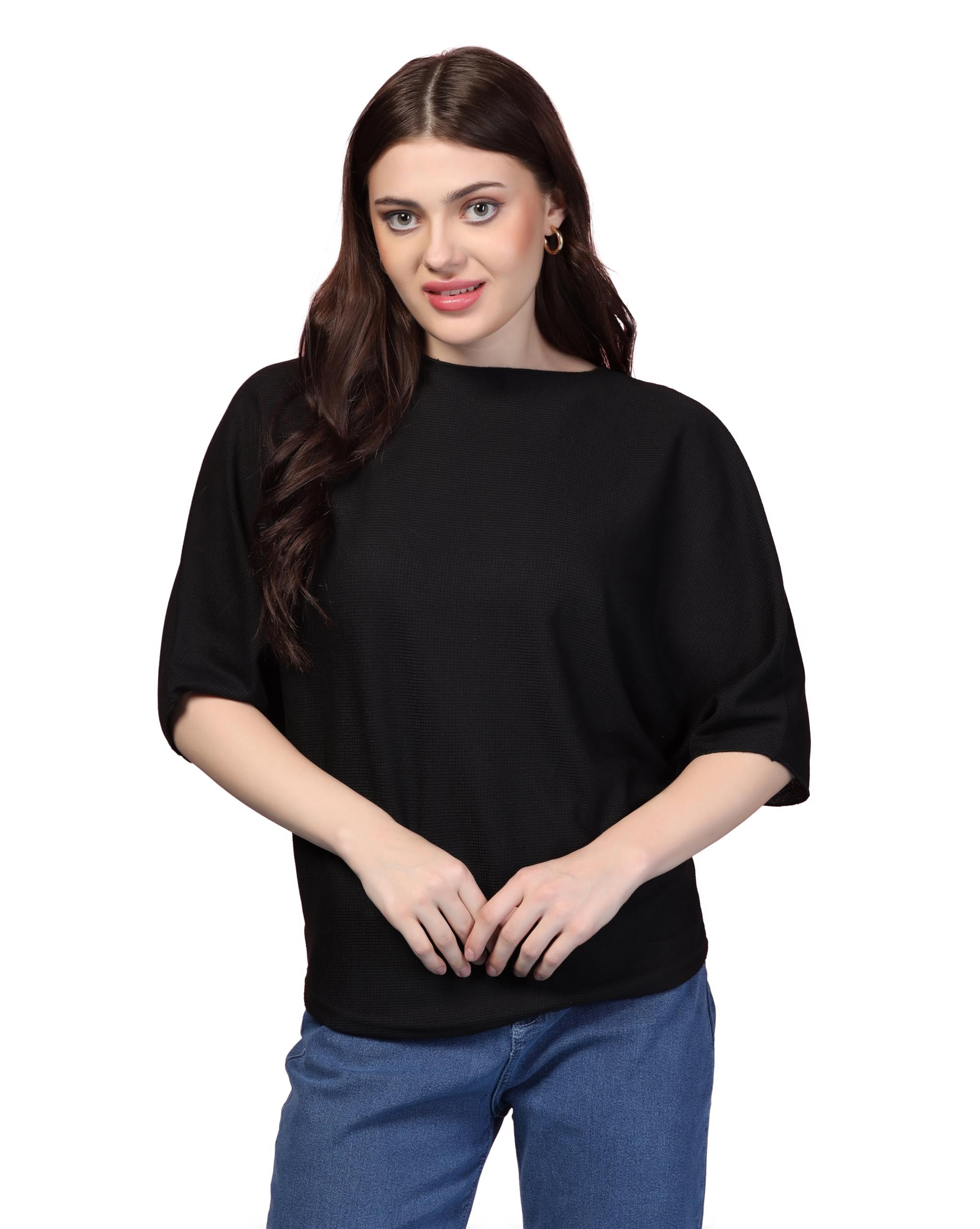 Zilcon Women's Boat Neck Top Half Sleeve Summer Winter Woman Stylish Western Knit Ribbed Basic Top