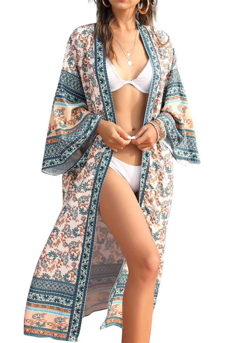 L-Peach Women's Kimono Long Dress Maxi Kaftan Summer Beach Boho Cover up Tops