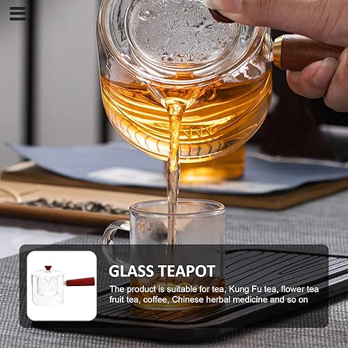 Miniatura 7 de UPKOCH Tetera de vidrio con infusor para tetera lateral de estufa, tetera con mango de madera, tetera para té de hojas sueltas