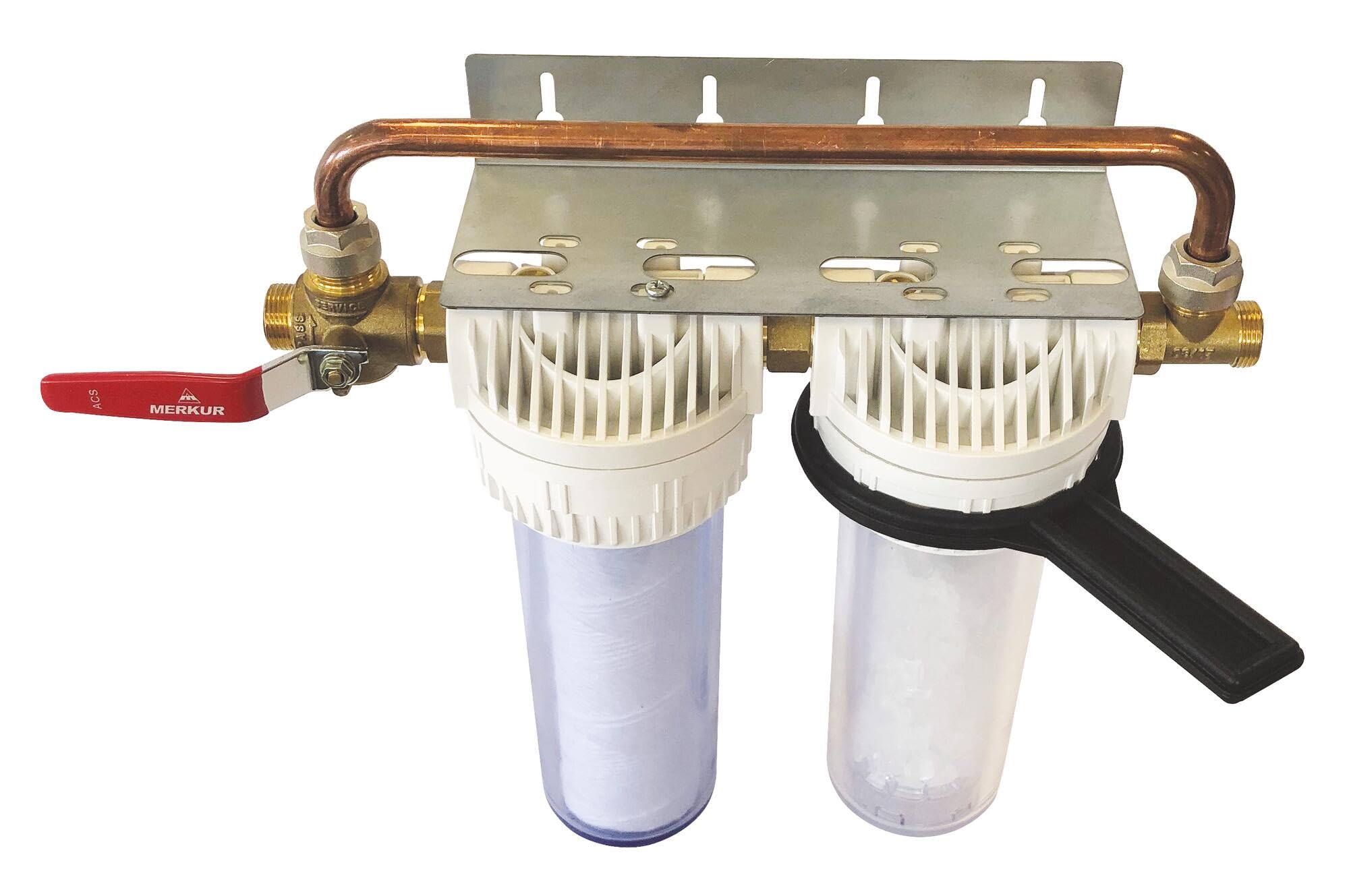 AQUAWATER, 104966, Station filtre double avec cartouches de filtration et anti calcaire/anti corrosion, Durée des cartouches : 12 mois, Fabrication Française, Gris